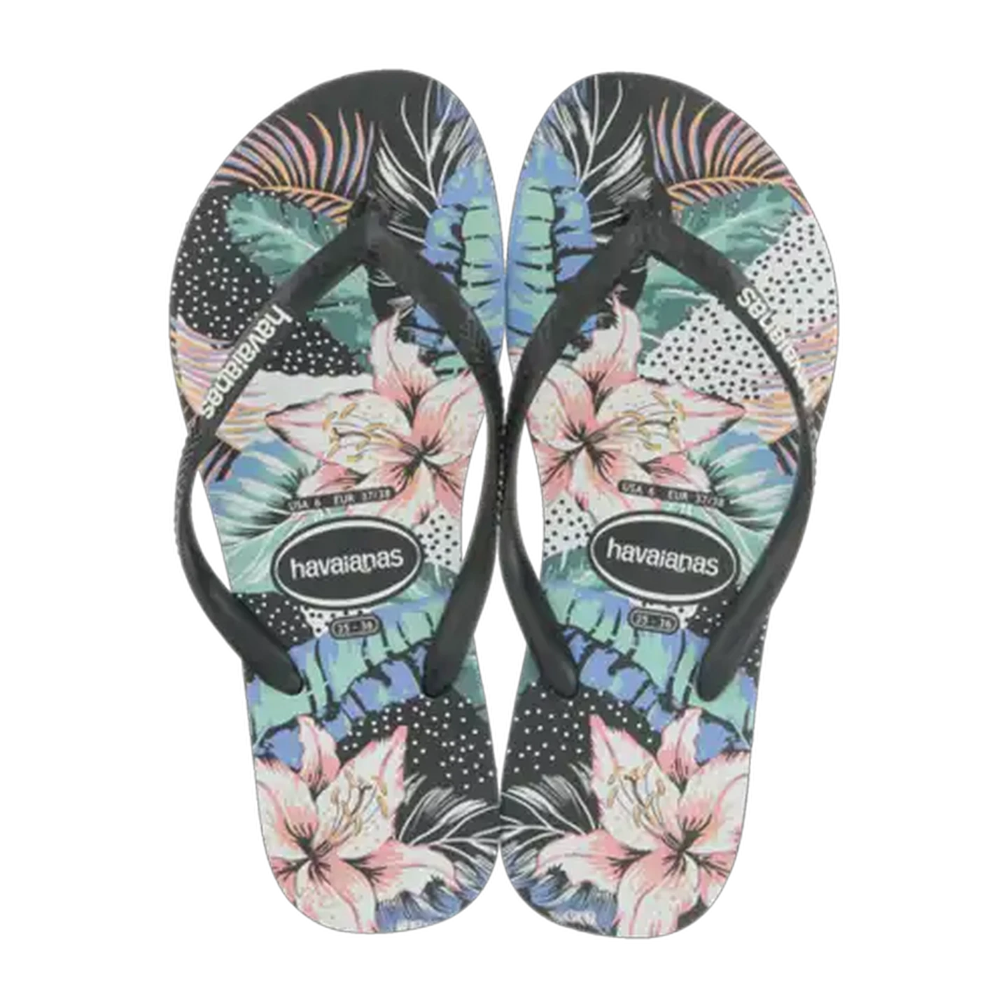Image of Havaianas Ladies Slim Sandals Floral Black Size 41/42