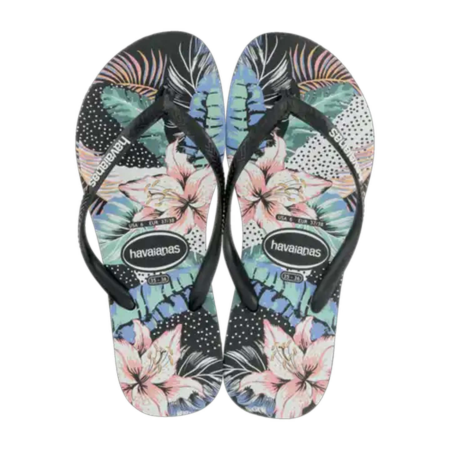 Image of Havaianas Ladies Slim Sandals Floral Black Size 39/40