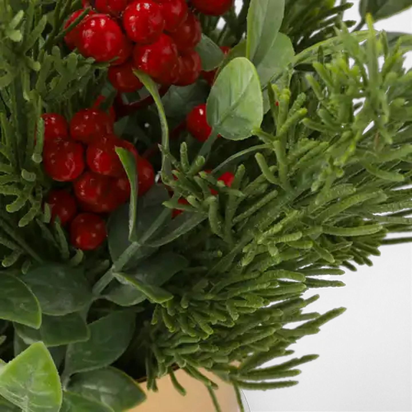 Image of Santa's Choice Gold Potted Tabletop Berry & Pine Festive Floral Arrangement