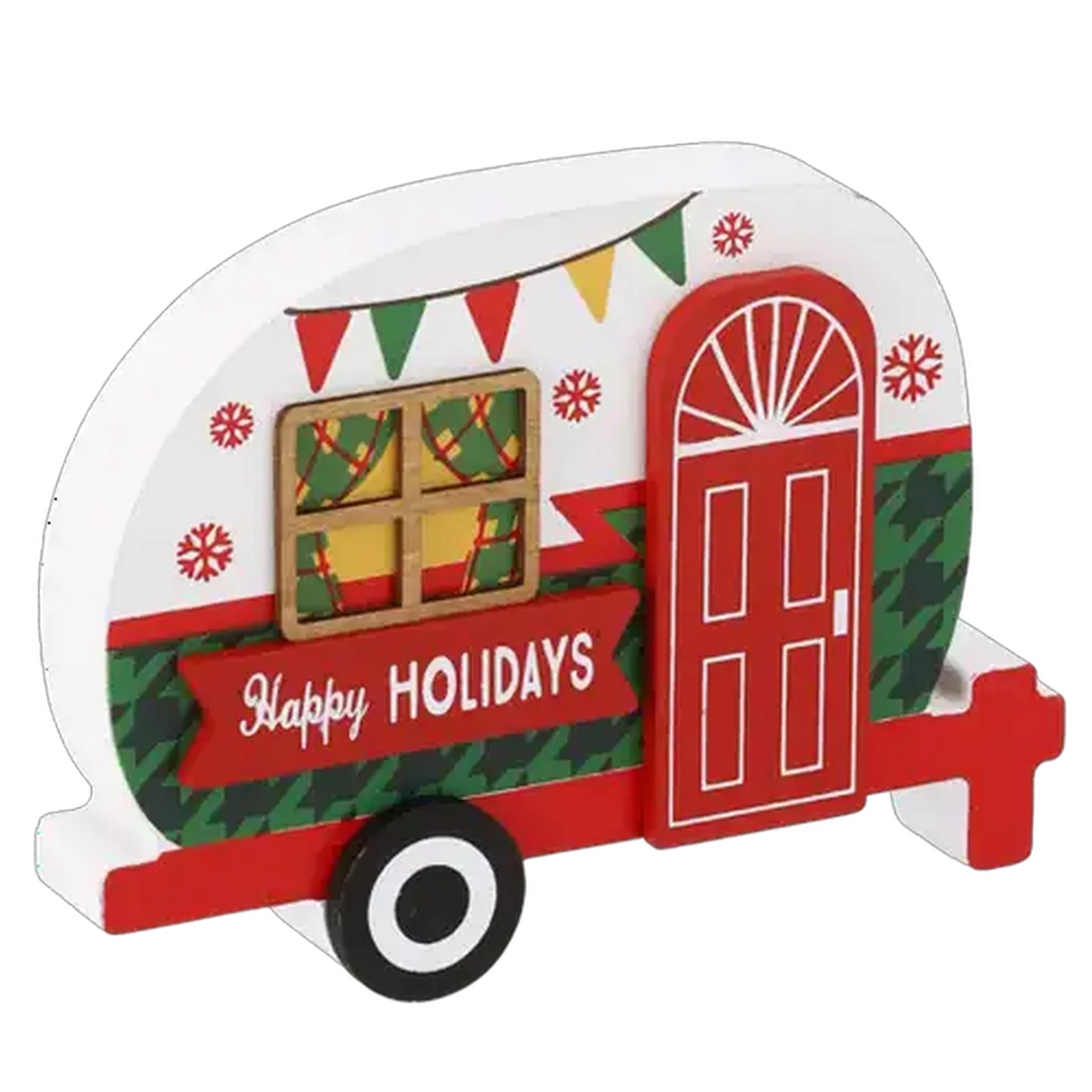 Image of Wooden Retro Caravan Tabletop Christmas Decoration 17.5cm
