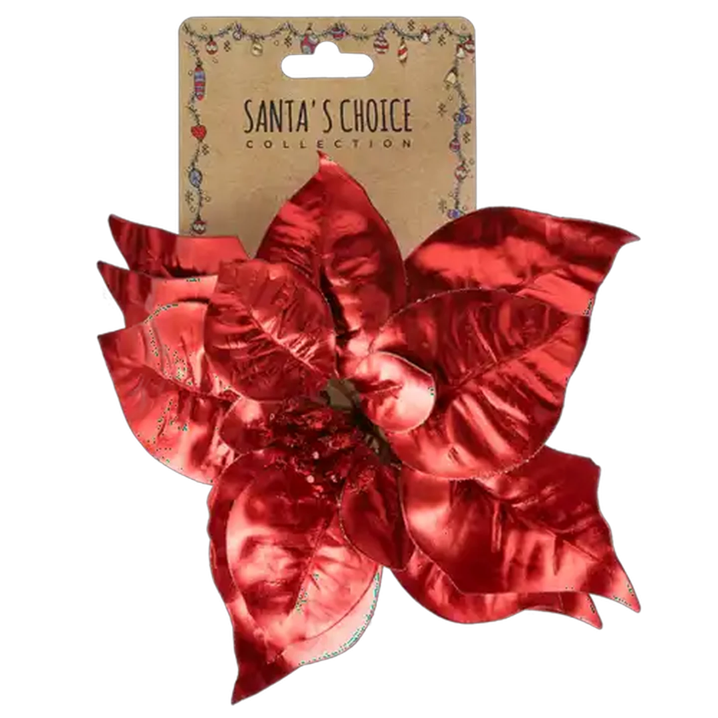 Image of Santa's Choice Red Metallic Poinsettia Christmas Tree Decoration 20cm