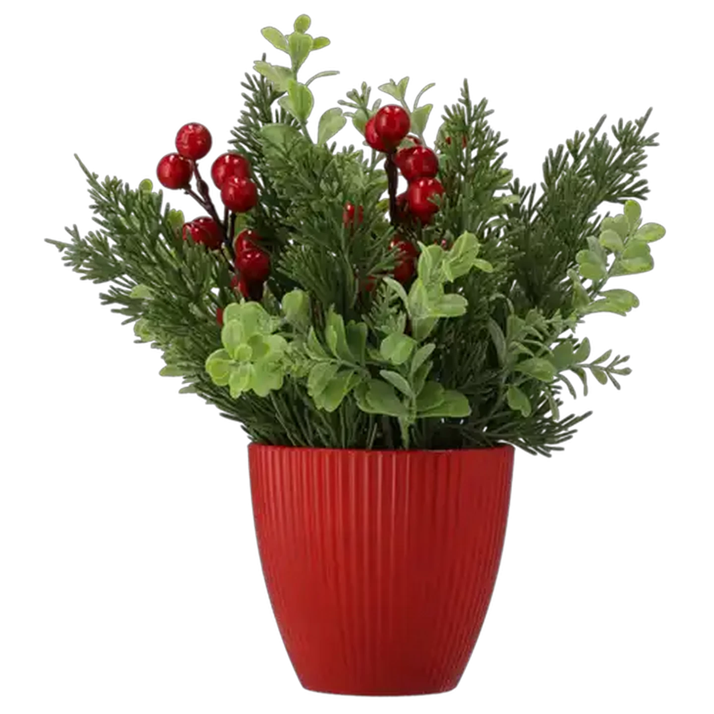 Image of Santa's Choice Red Potted Tabletop Berry & Pine Festive Floral Arrangement