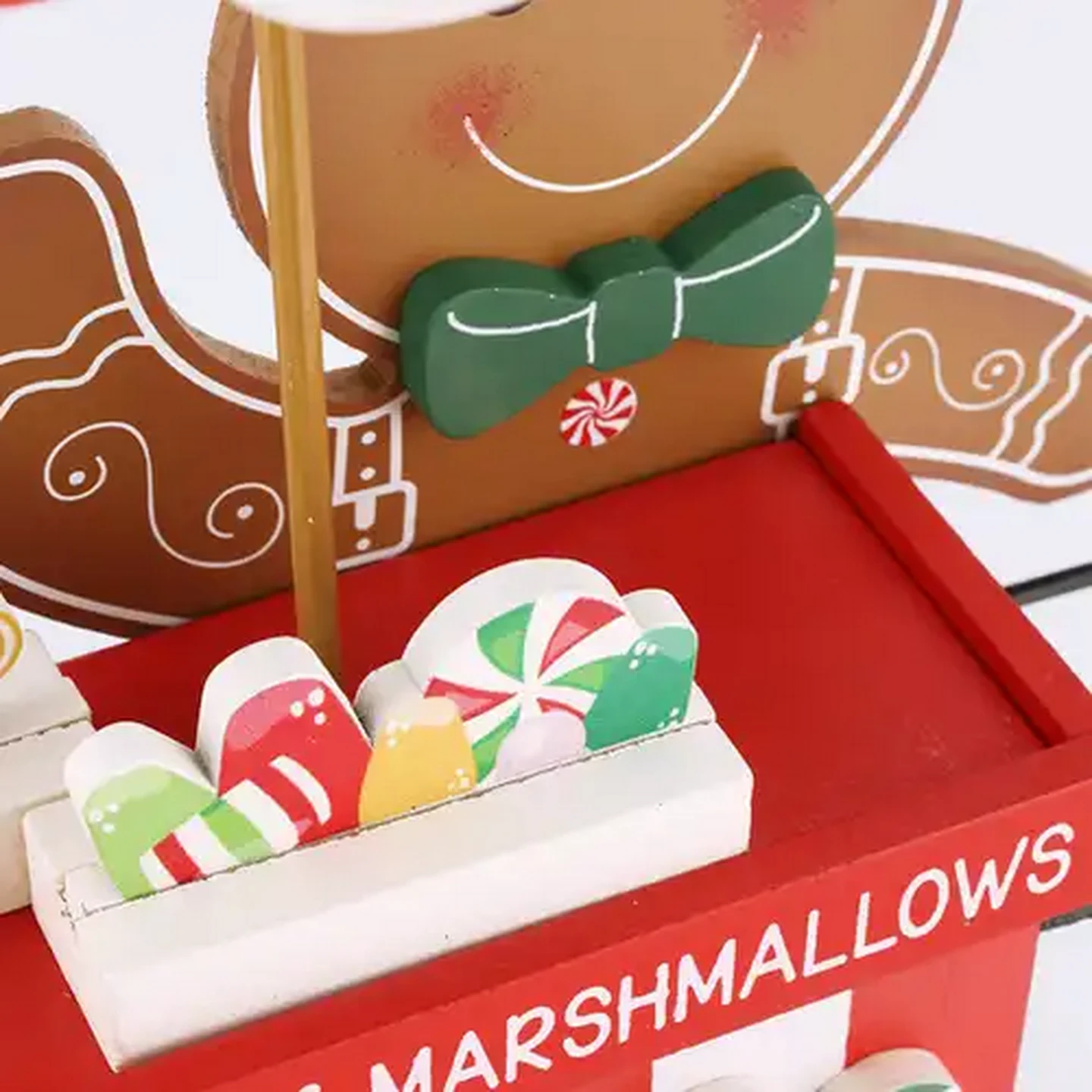 Image of Festive Wooden Gingerbread Candy Cart Tabletop Christmas Decoration 25cm