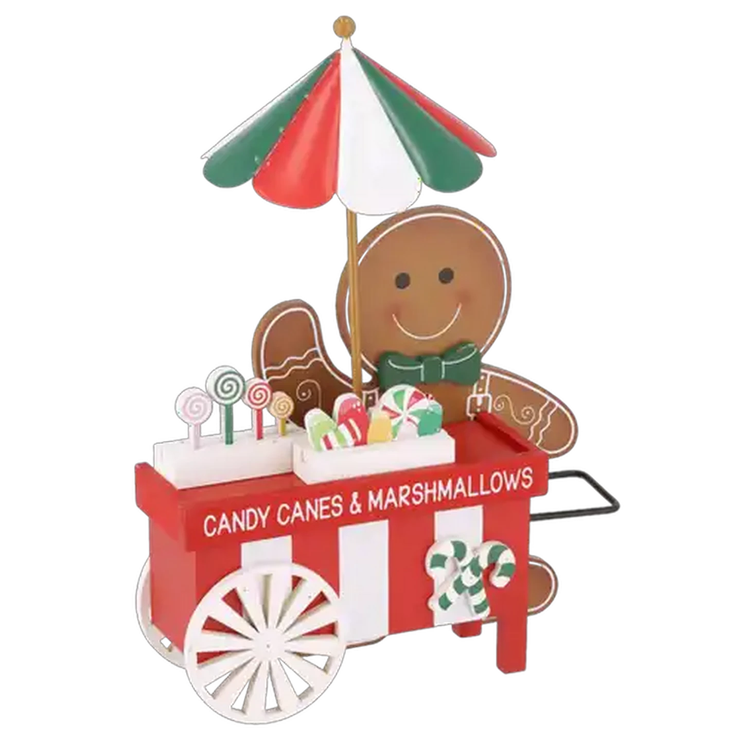 Image of Festive Wooden Gingerbread Candy Cart Tabletop Christmas Decoration 25cm