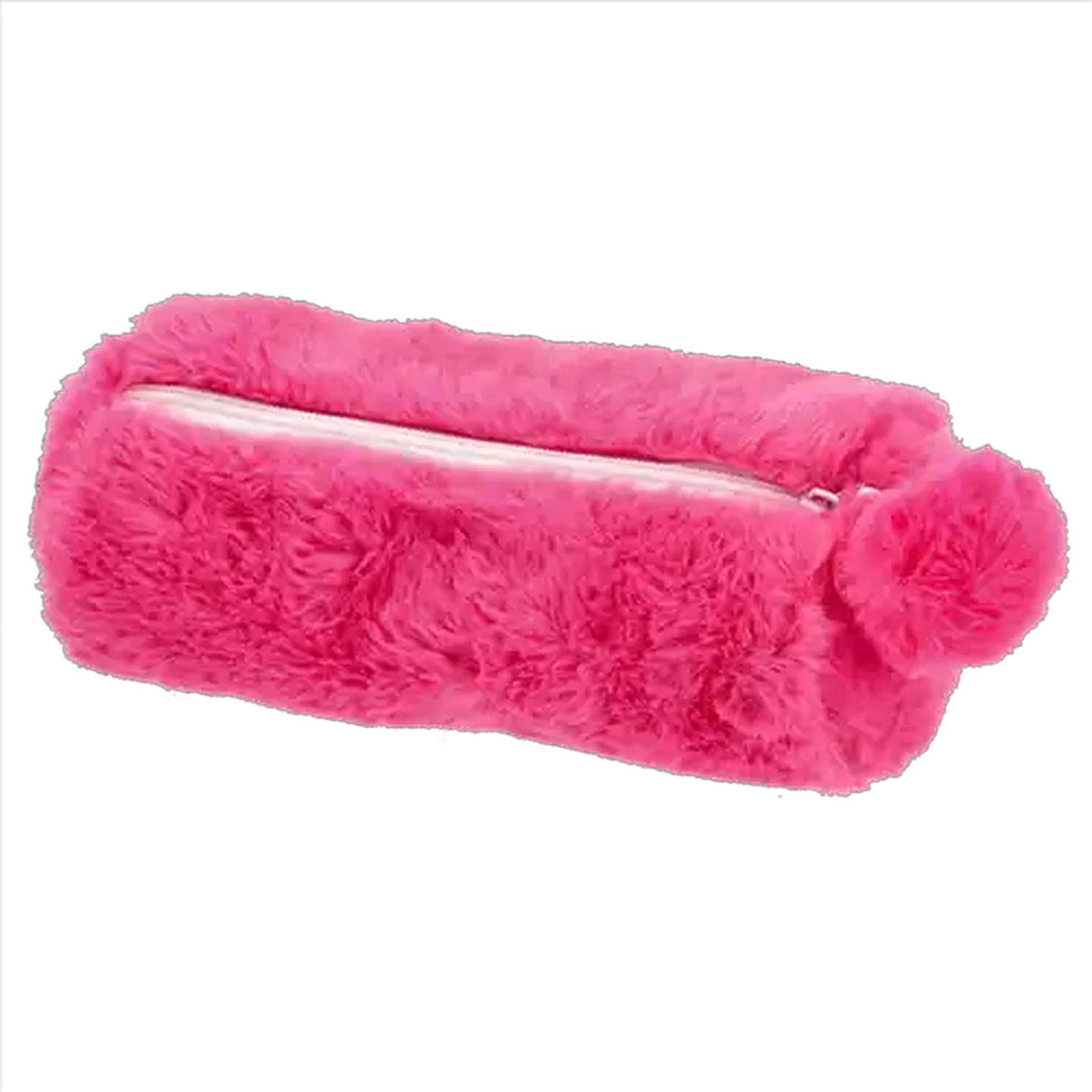 Image of Fluffy Pink Pom Pom Barrel Pencil Bag