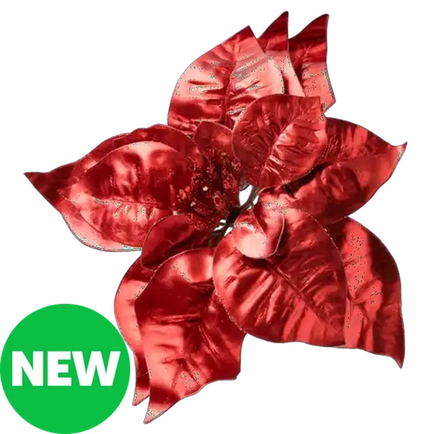 Image of Santa's Choice Red Metallic Poinsettia Christmas Tree Decoration 20cm