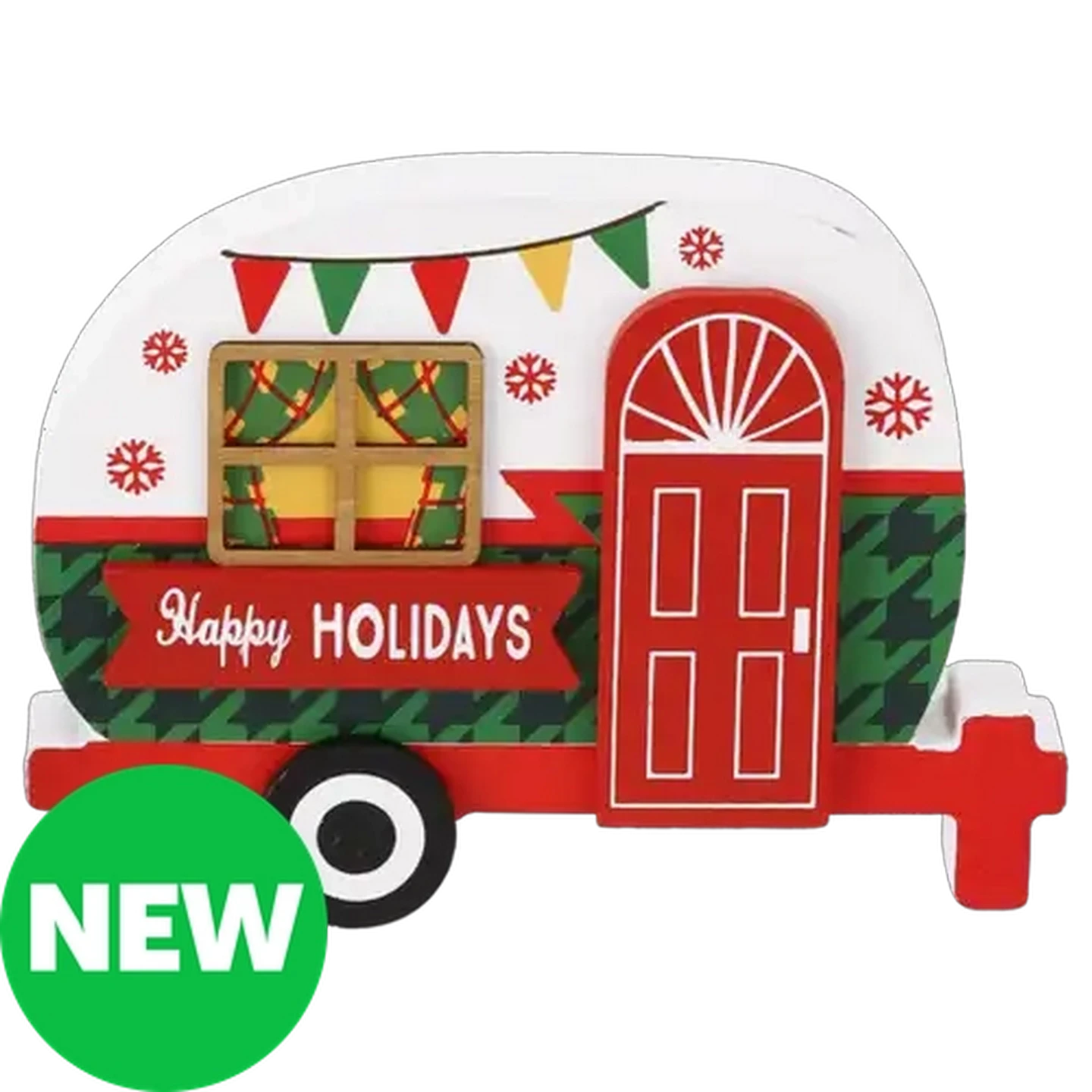 Image of Wooden Retro Caravan Tabletop Christmas Decoration 17.5cm