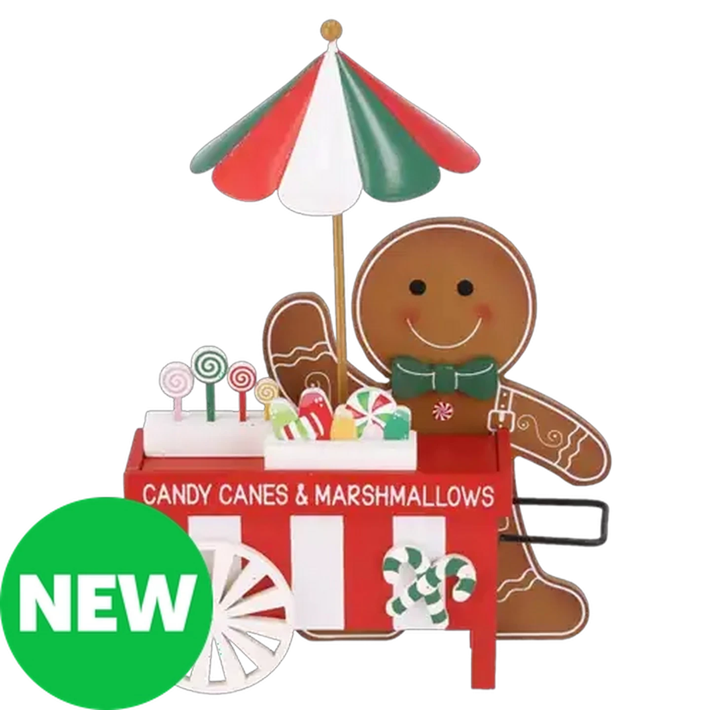 Image of Festive Wooden Gingerbread Candy Cart Tabletop Christmas Decoration 25cm
