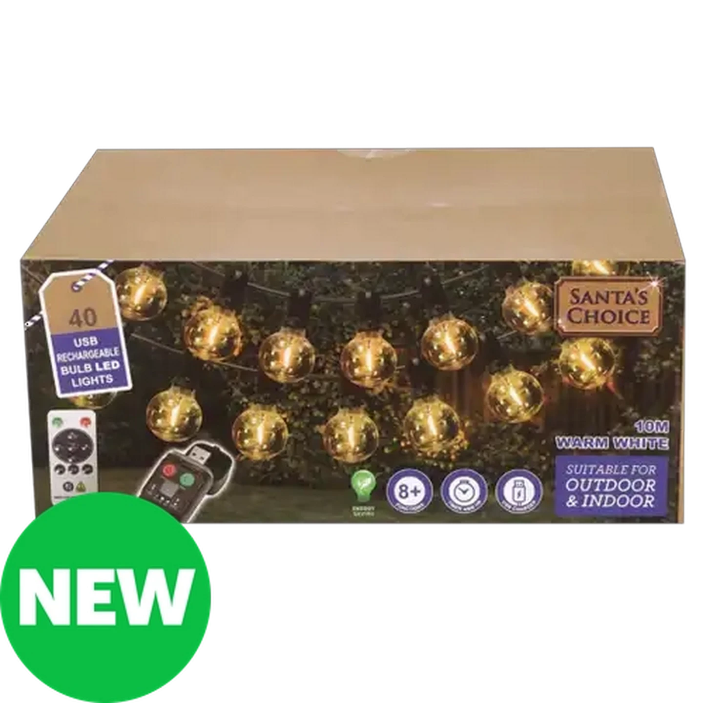 Image of Santa's Choice USB Rechargeable LED Lights 10m 40-Piece