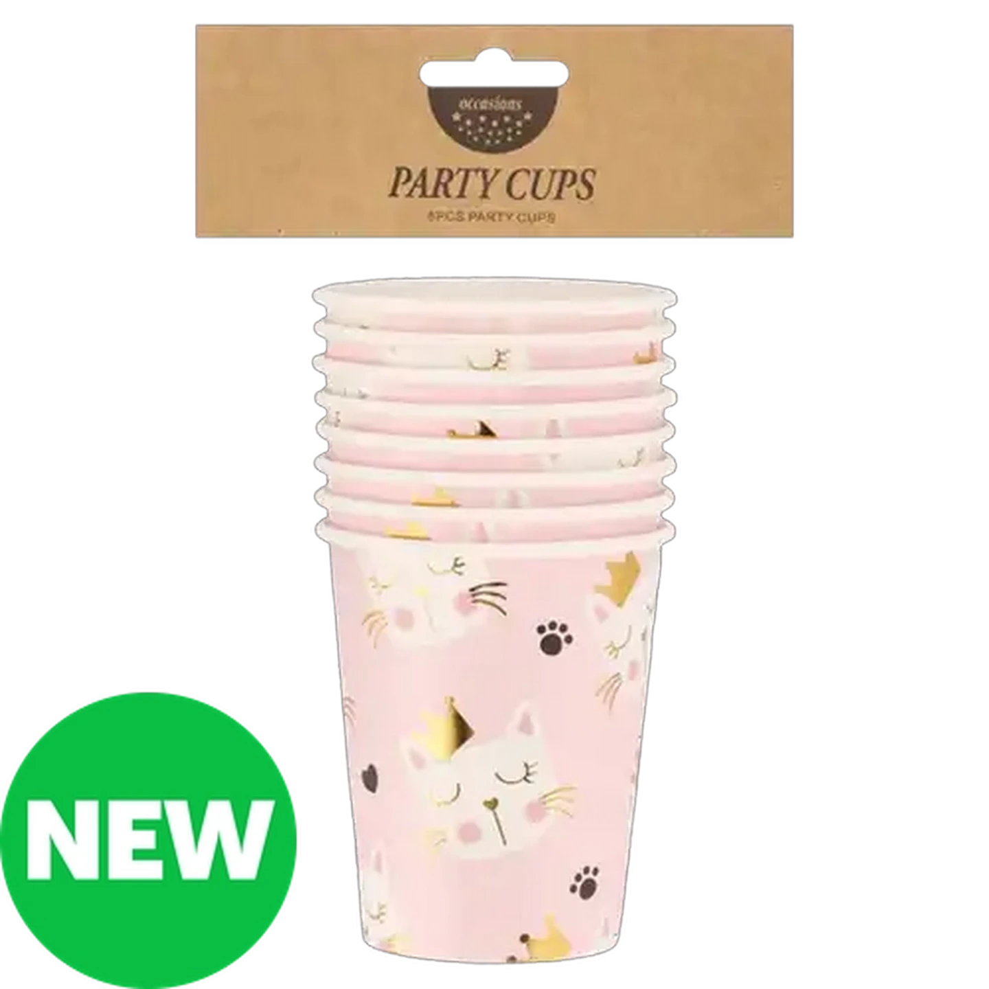 Image of Occasions Foil Fun Kitty Crown Paper Party Cups 8-Pack
