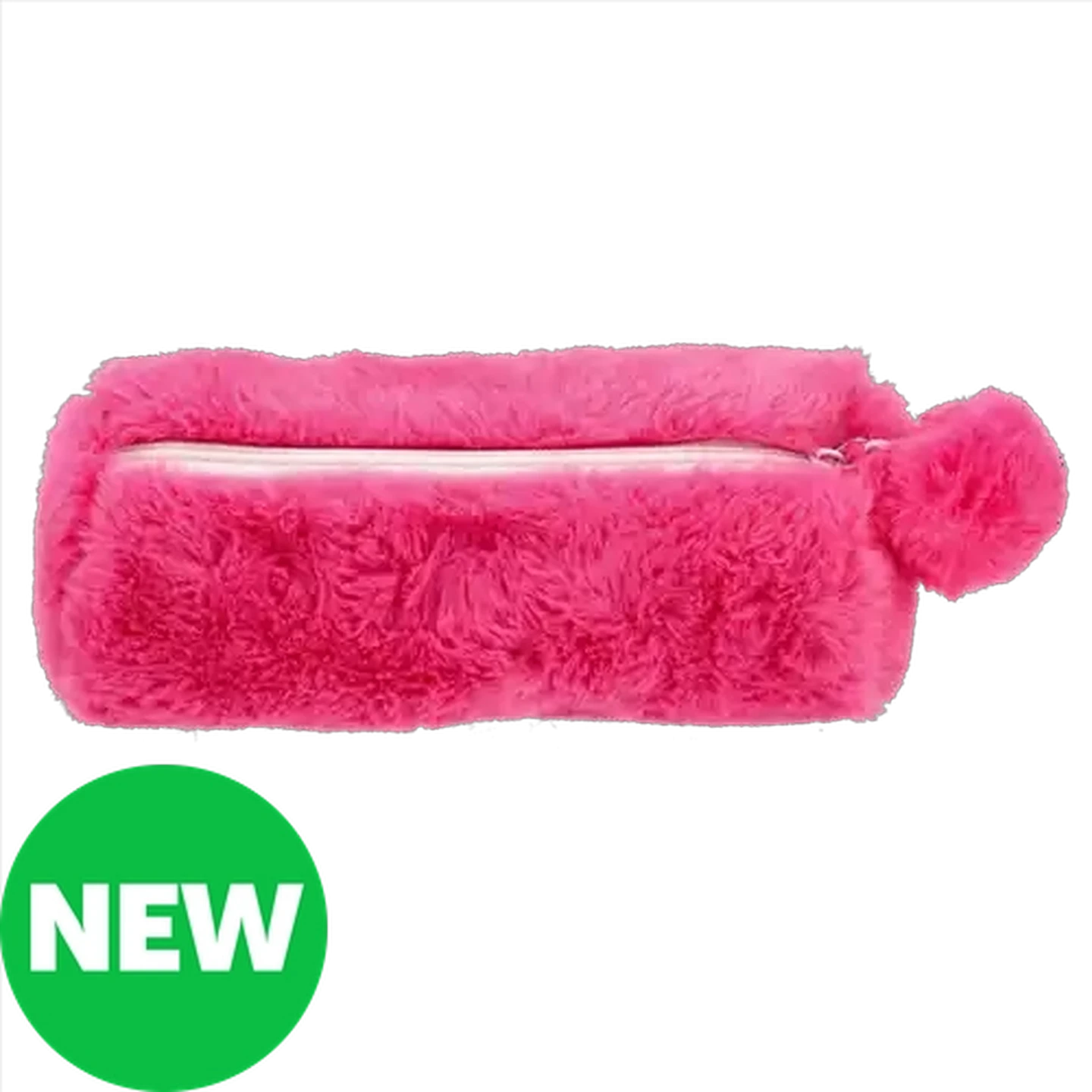 Image of Fluffy Pink Pom Pom Barrel Pencil Bag
