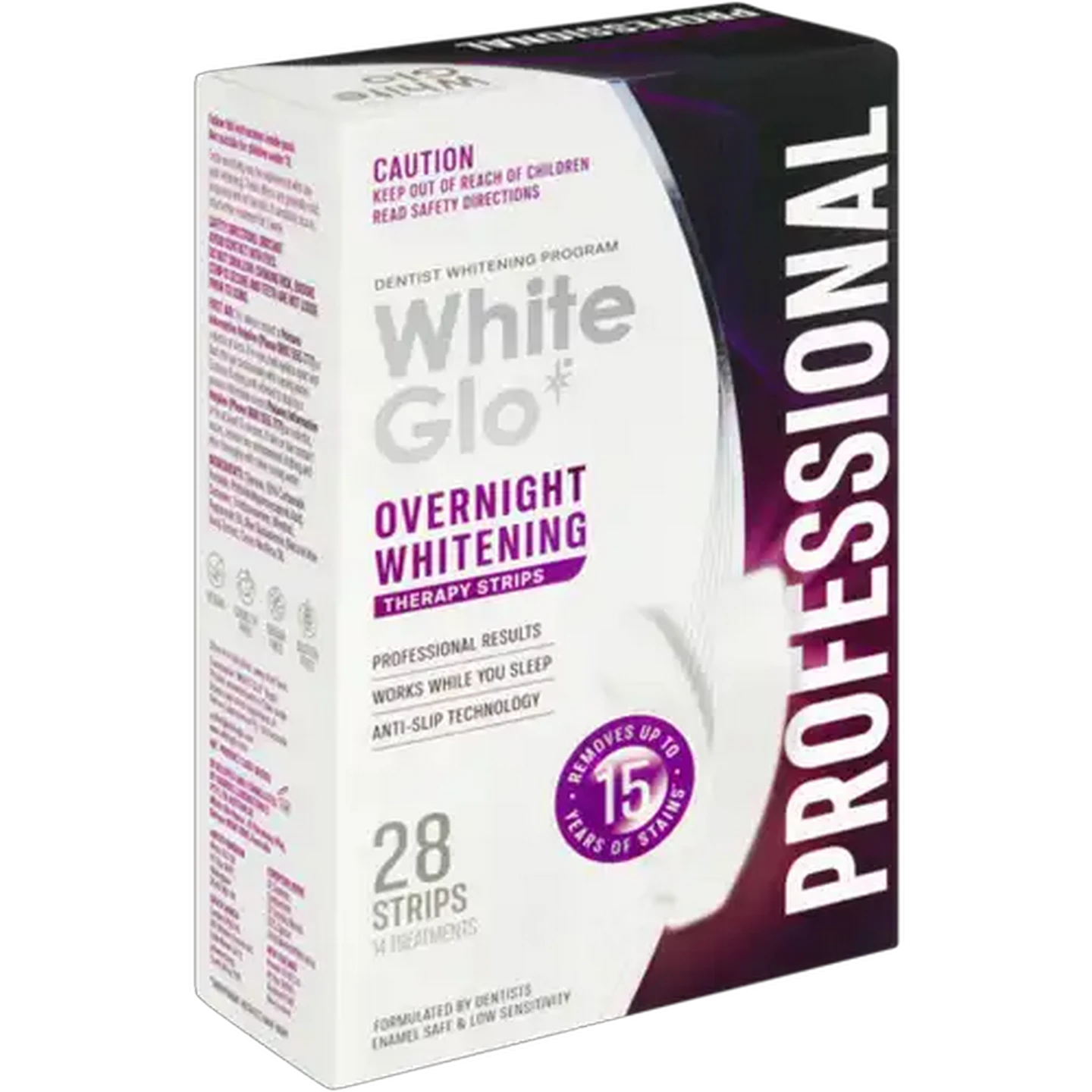Image of White Glo Professional Overnight Whitening Therapy Strips 28-Pack