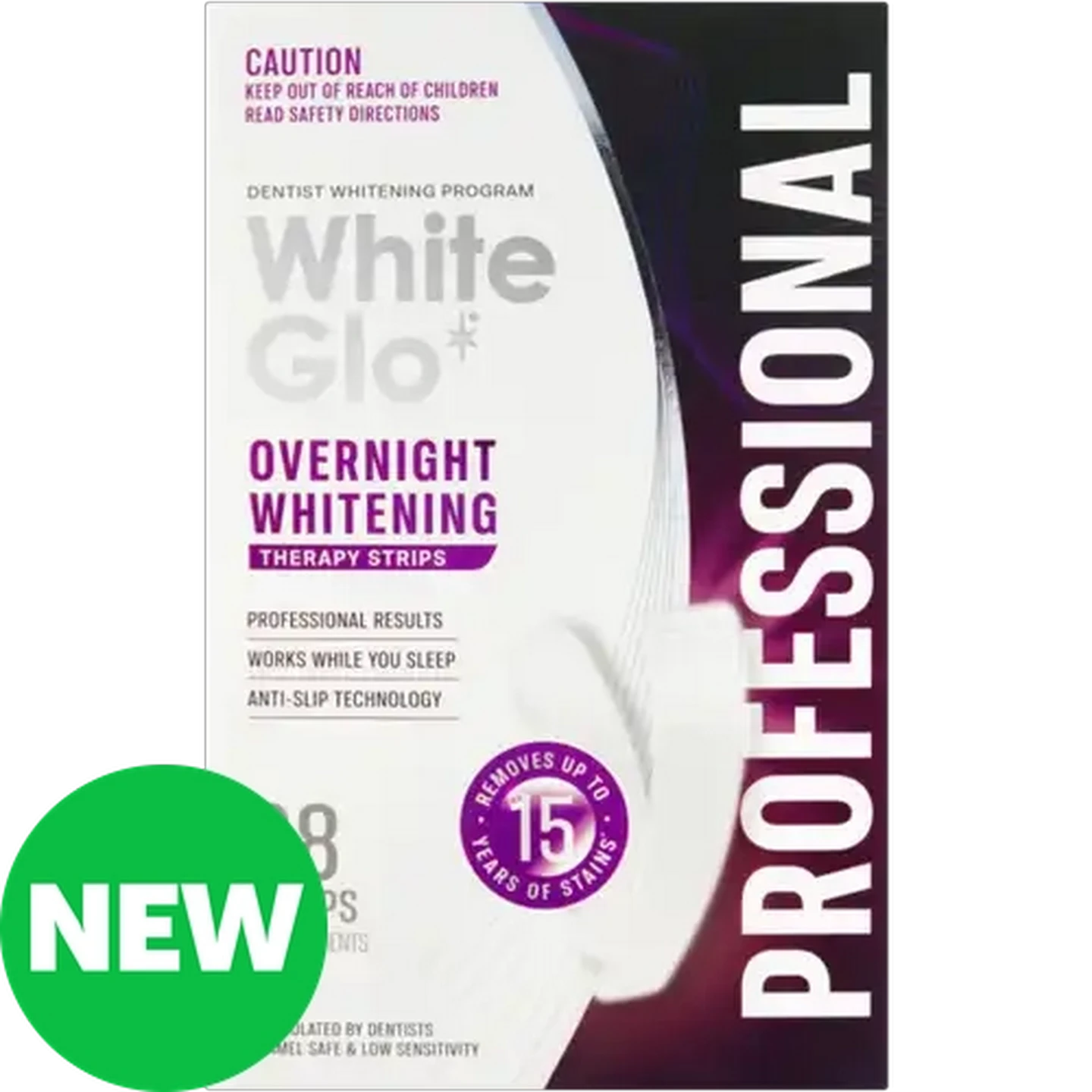 Image of White Glo Professional Overnight Whitening Therapy Strips 28-Pack