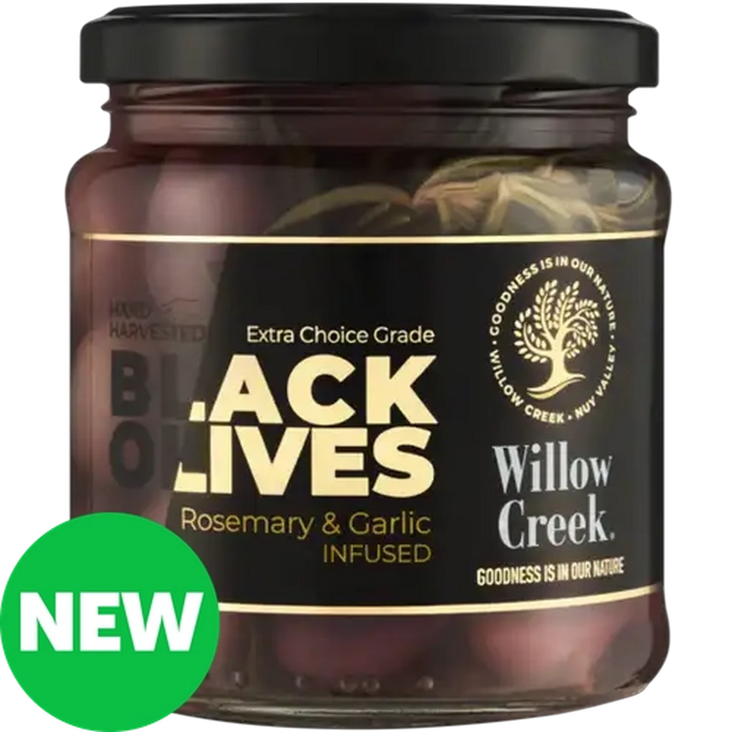 Image of Willow Creek Rosemary & Garlic Infused Black Olives 285g 