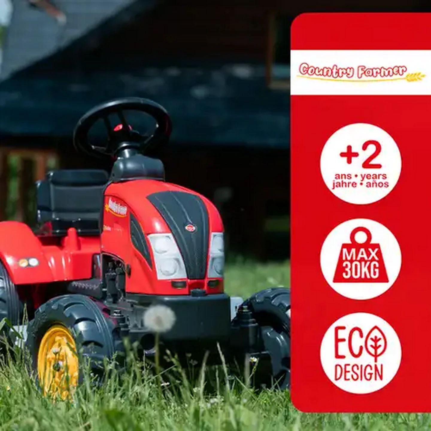 Image of Falk Red Country Farmer Pedal Tractor With Trailer