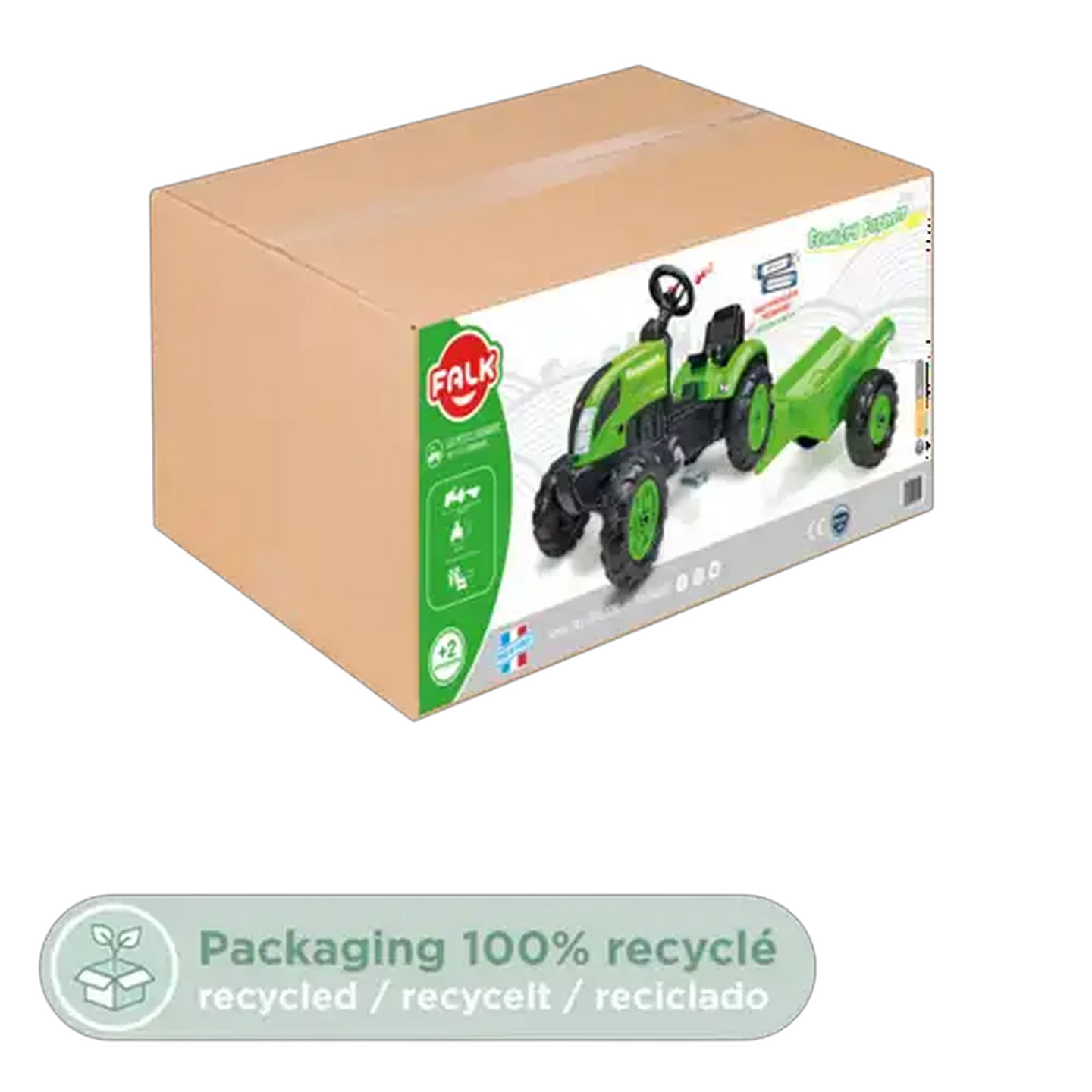 Image of Falk Green Country Farmer Pedal Tractor With Trailer