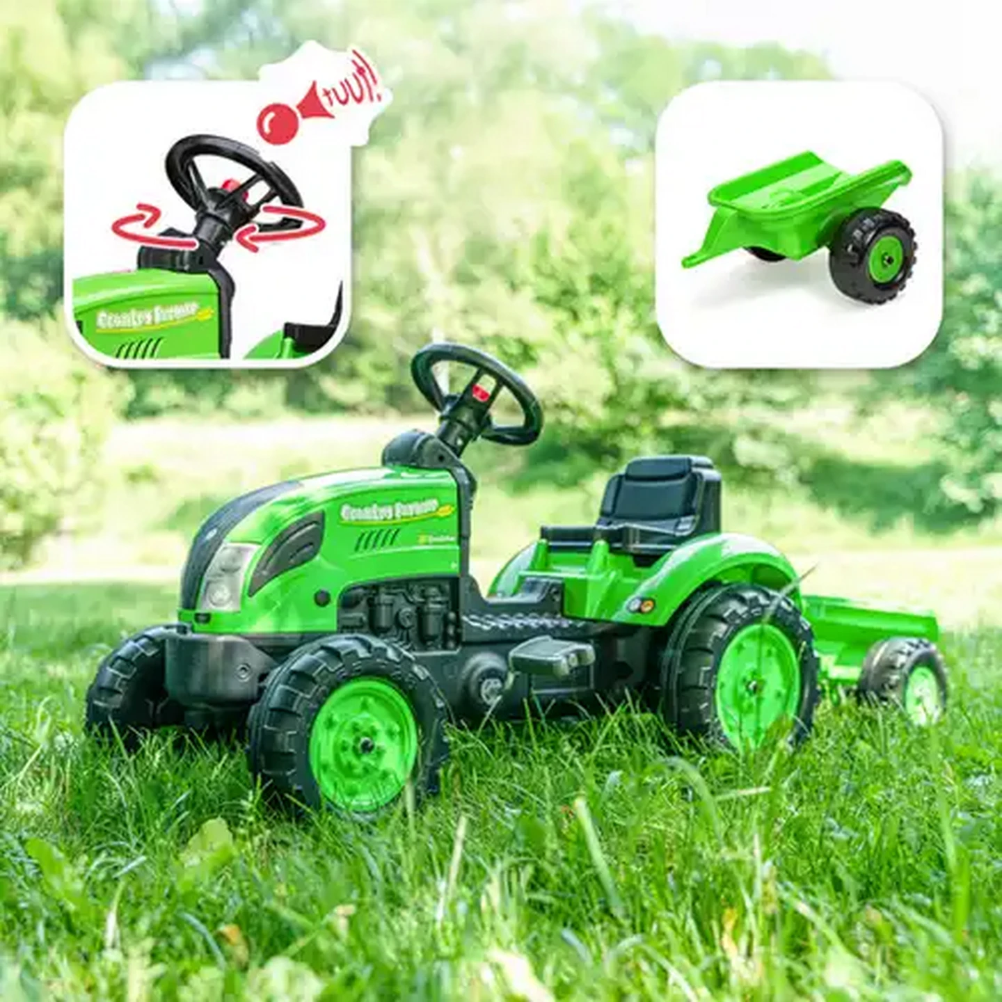Image of Falk Green Country Farmer Pedal Tractor With Trailer