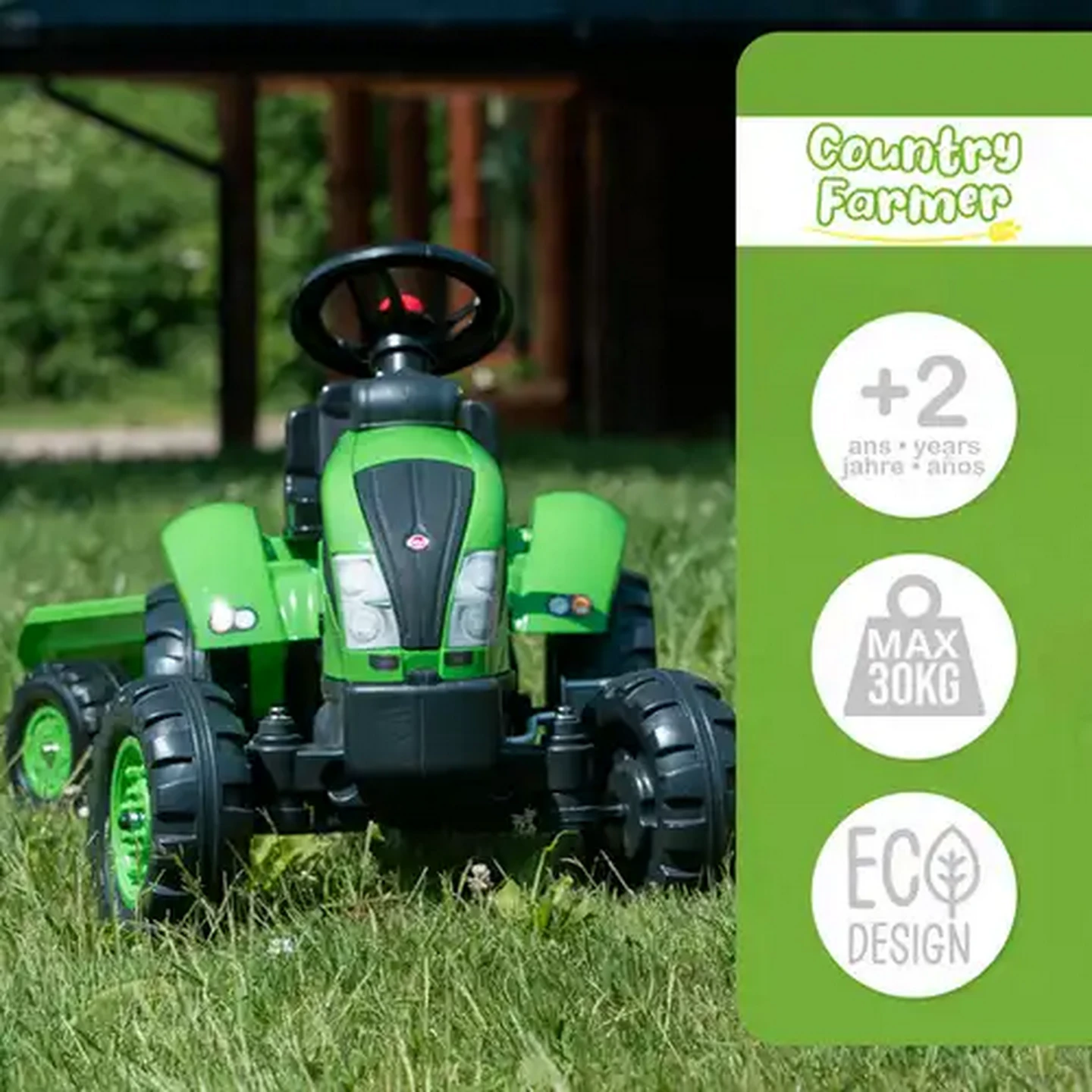 Image of Falk Green Country Farmer Pedal Tractor With Trailer