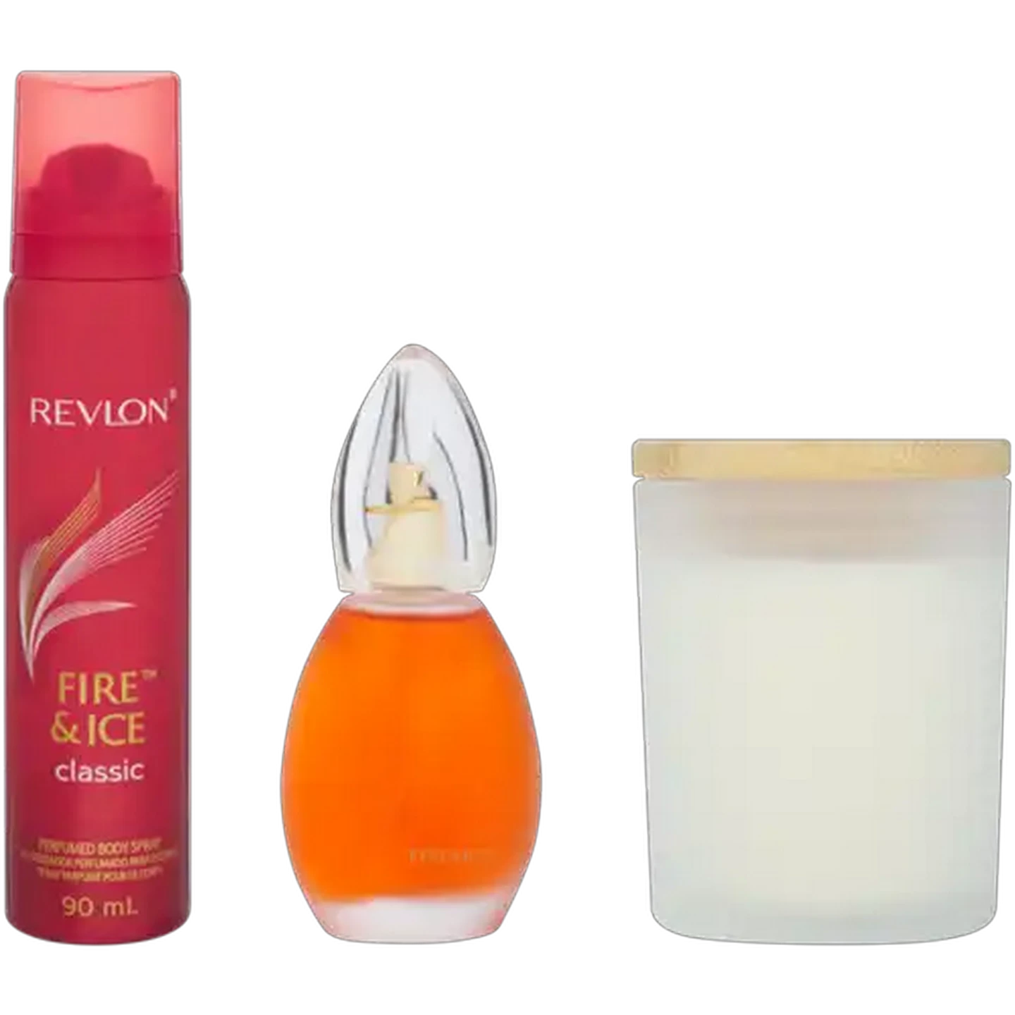 Image of Revlon Fire & Ice Classic Eau de Toilette Spray, Perfumed Body Spray & Vanilla Scented Candle Gift Pack 3 Piece 