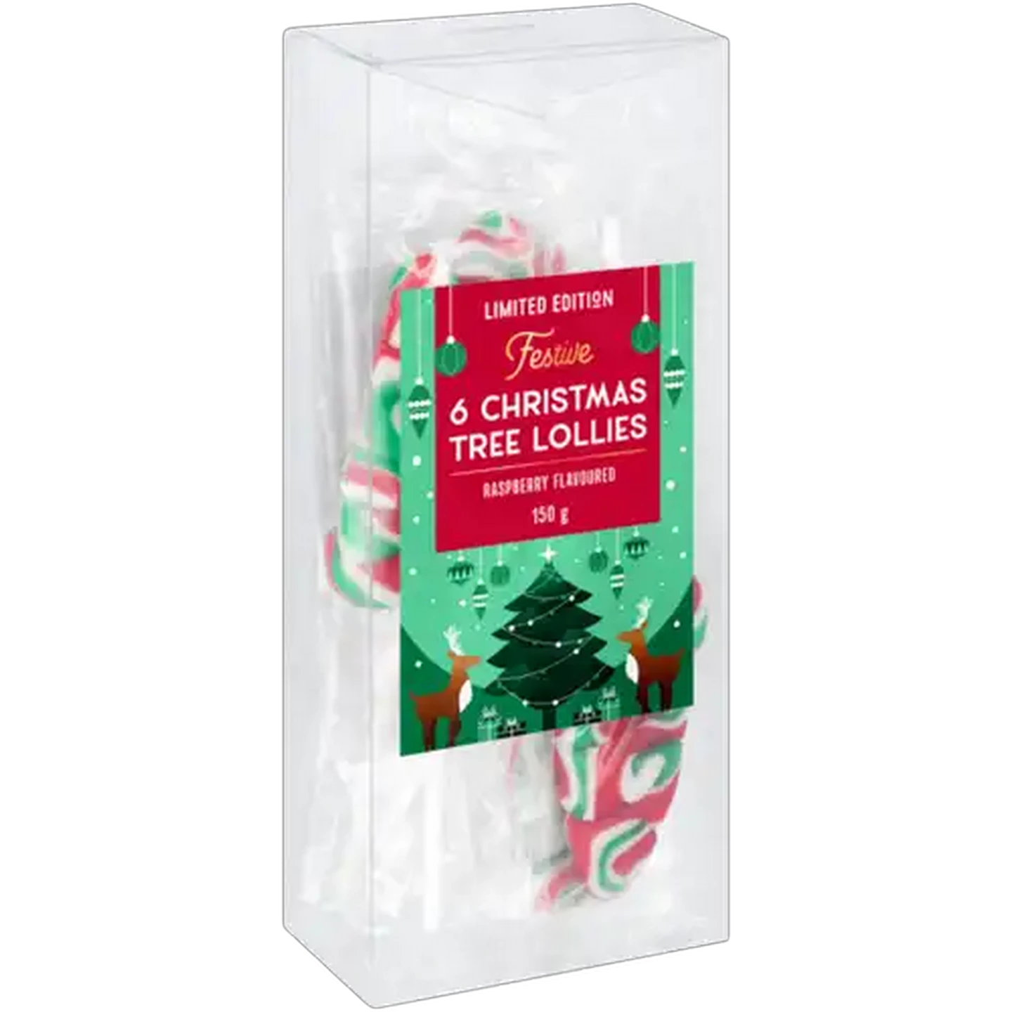 Image of Limited Edition Raspberry Flavoured Festive Christmas Tree Lollies 6-Pack 