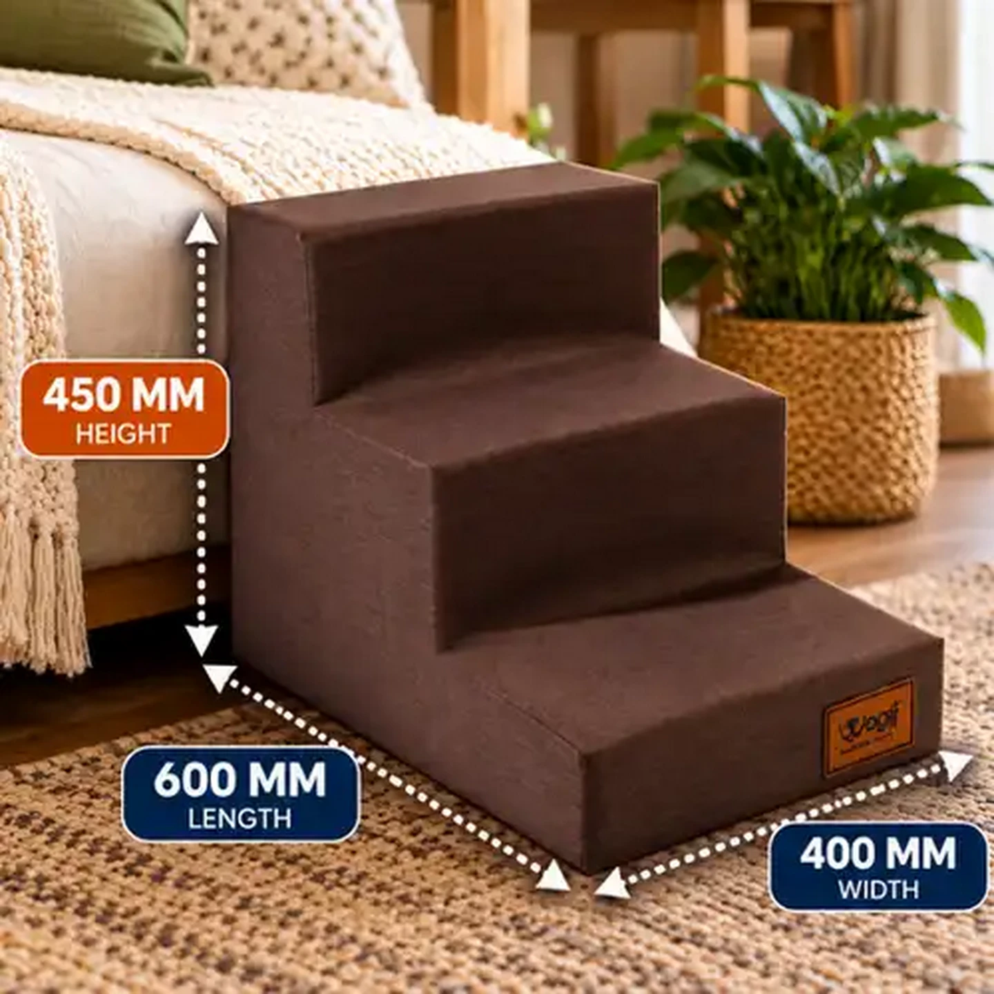 Image of Wagit Luxury Brown Non-Slip 3-Step Doggy Staircase