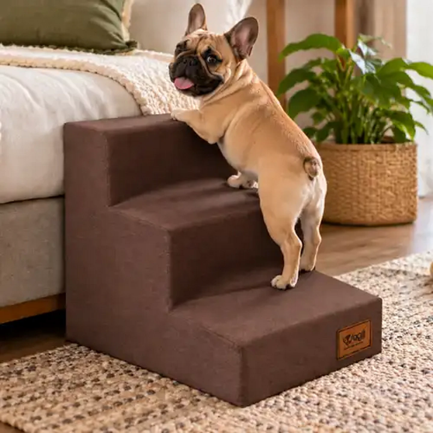Image of Wagit Luxury Brown Non-Slip 3-Step Doggy Staircase