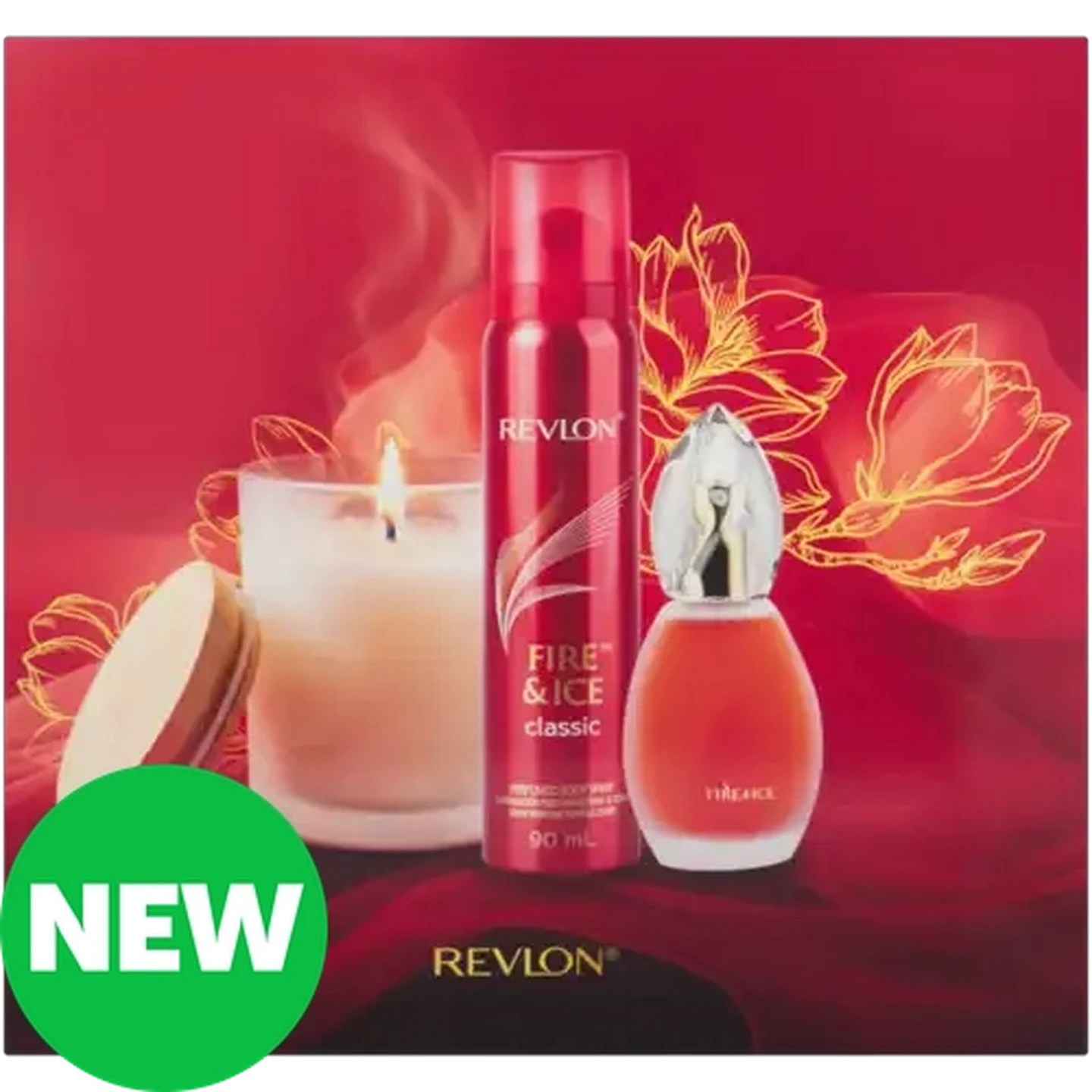 Image of Revlon Fire & Ice Classic Eau de Toilette Spray, Perfumed Body Spray & Vanilla Scented Candle Gift Pack 3 Piece 