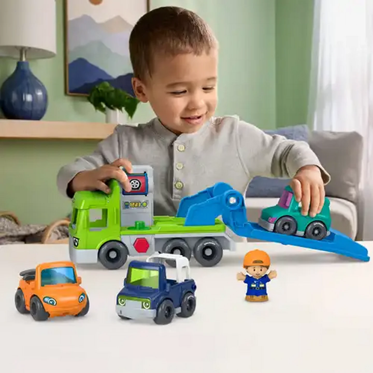Image of Fisher-Price Little People Load & Roll Hauler Car Set