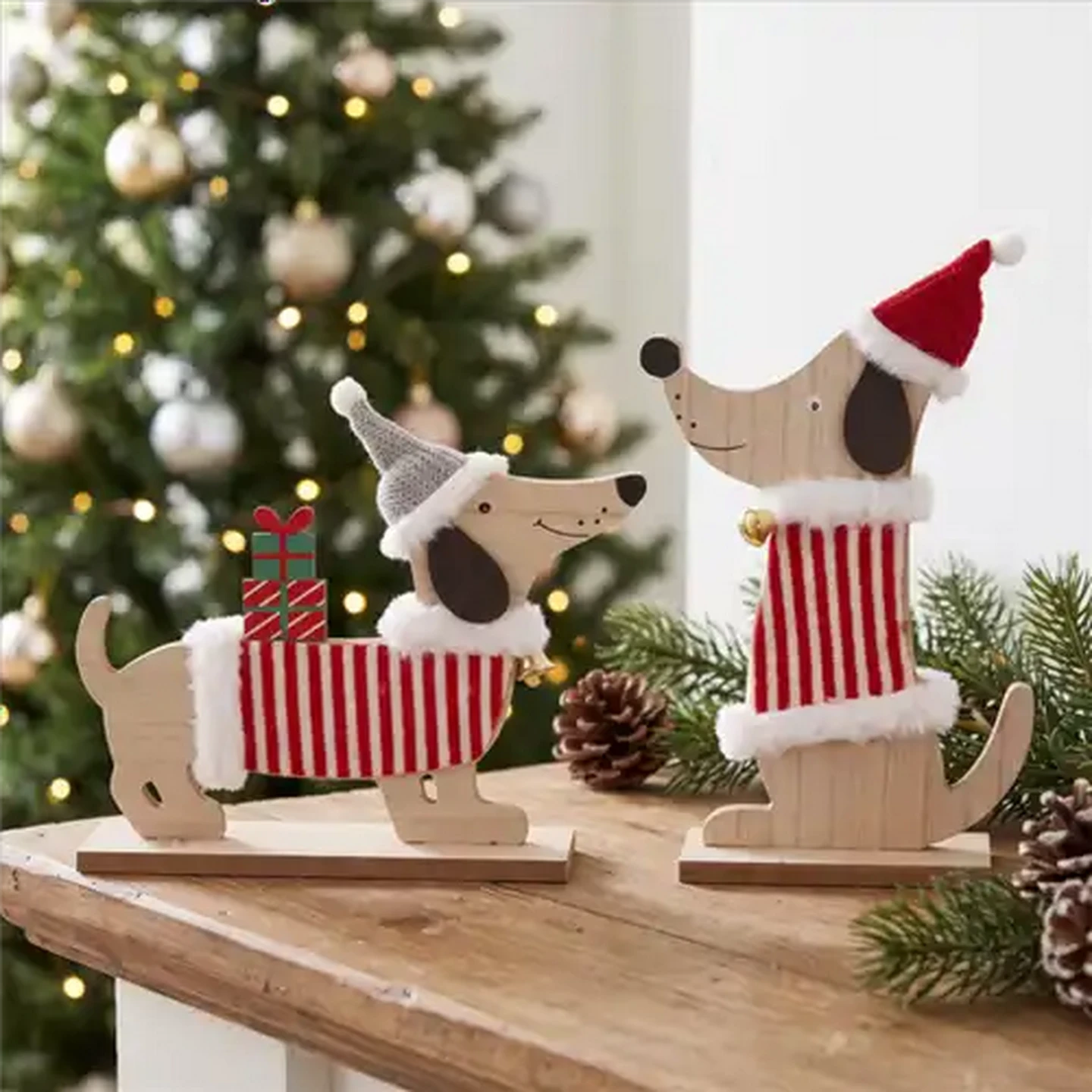 Image of Wooden Dog Christmas Decoration 22cm (Design May Vary)