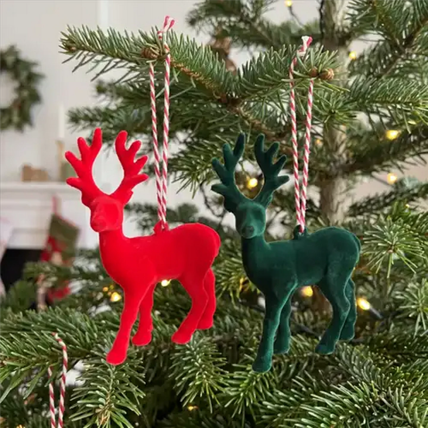 Image of Santa's Choice Flocked Velvet Reindeer Christmas Tree Decoration 12.5cm (Colour May Vary)