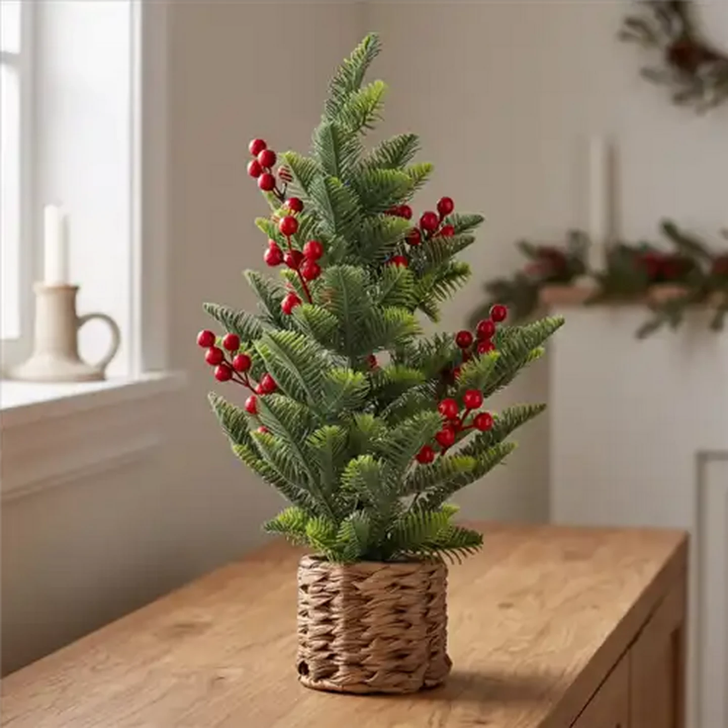 Image of Tabletop Potted Christmas Tree with Berries 50cm