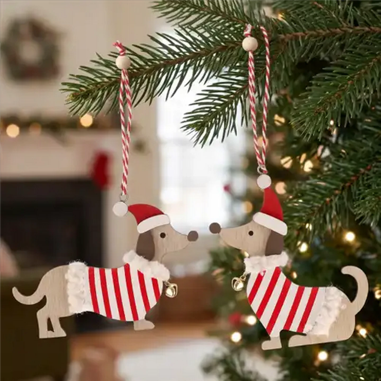Image of Santa's Choice Wooden Dachshund Dog Christmas Tree Decoration 9.5cm (Design May Vary)