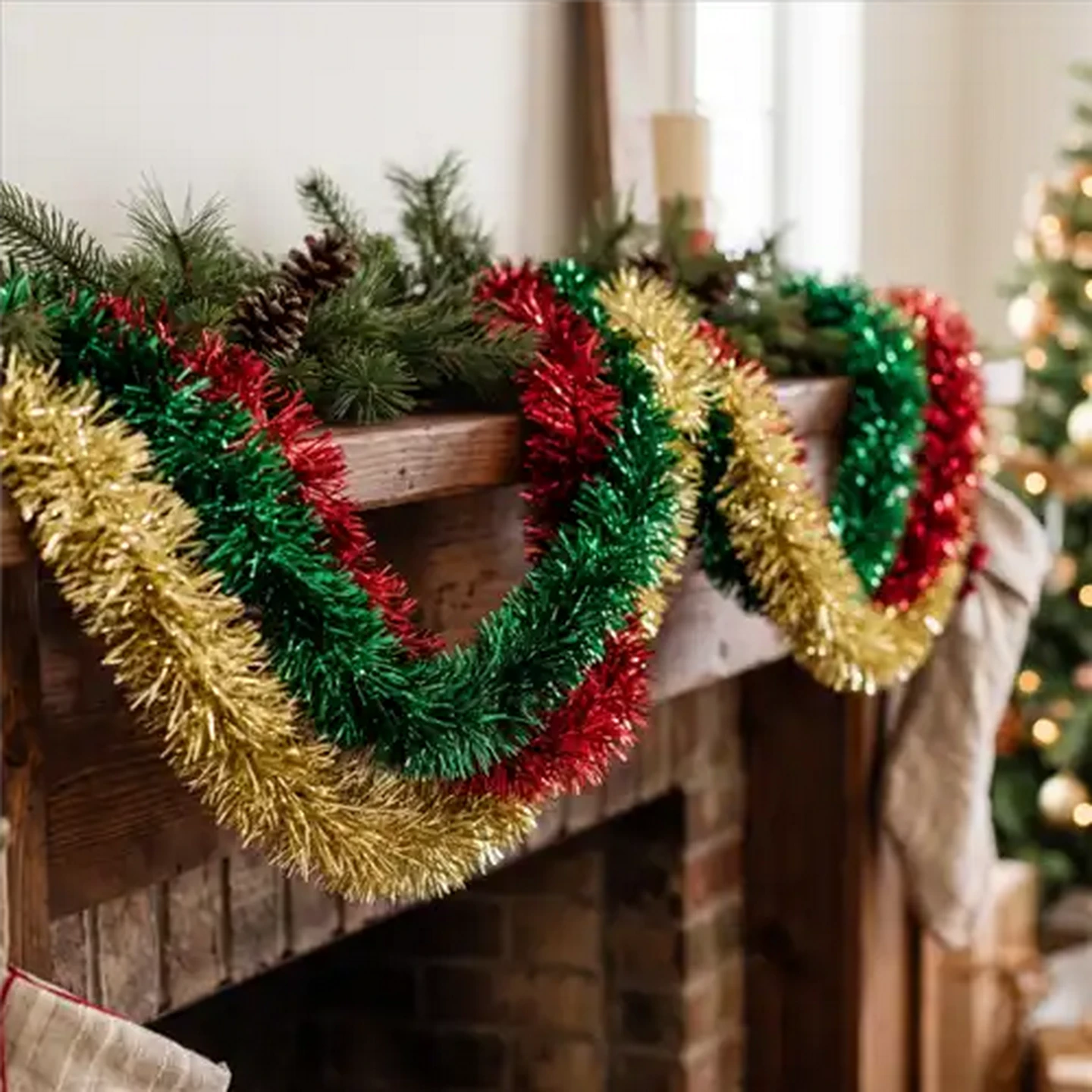 Image of Santa's Choice Christmas Decoration Metallic Tinsel 5m (Colour May Vary)