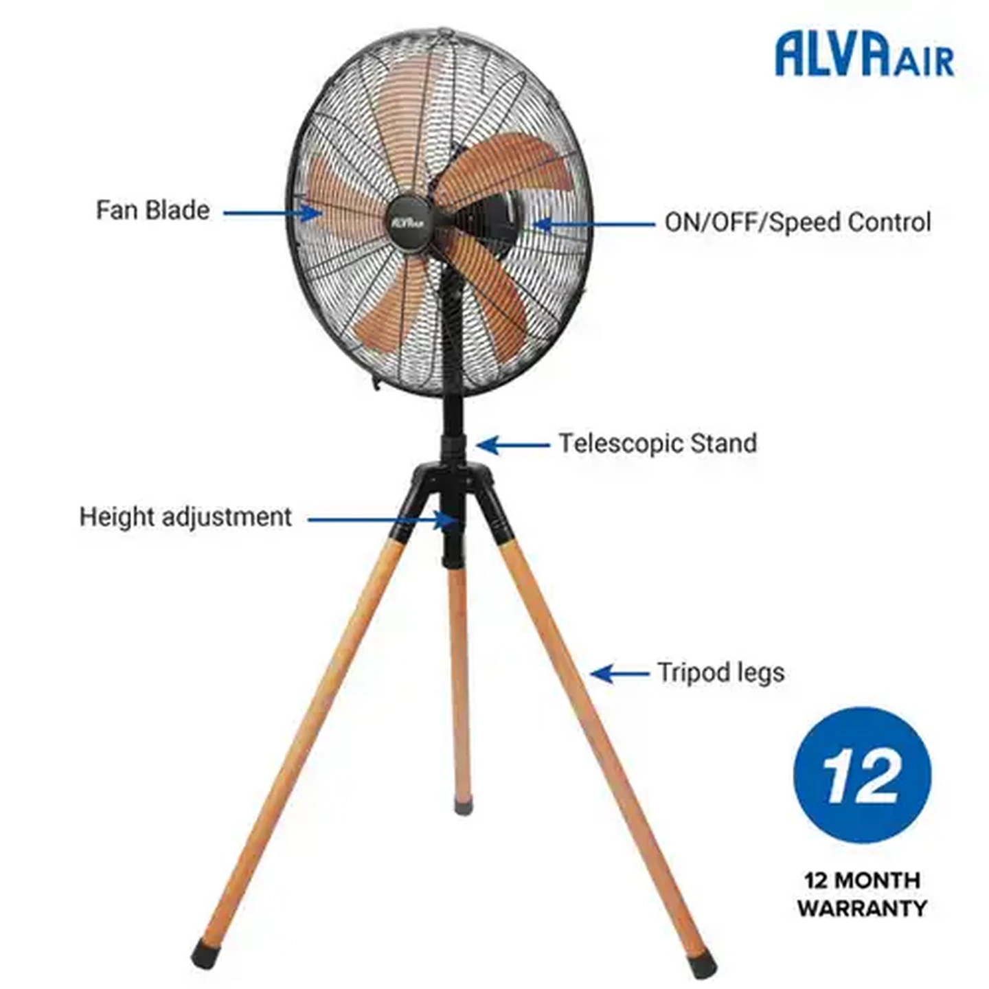 Image of Alva Air Wood Tripod Fan 50W (40cm)