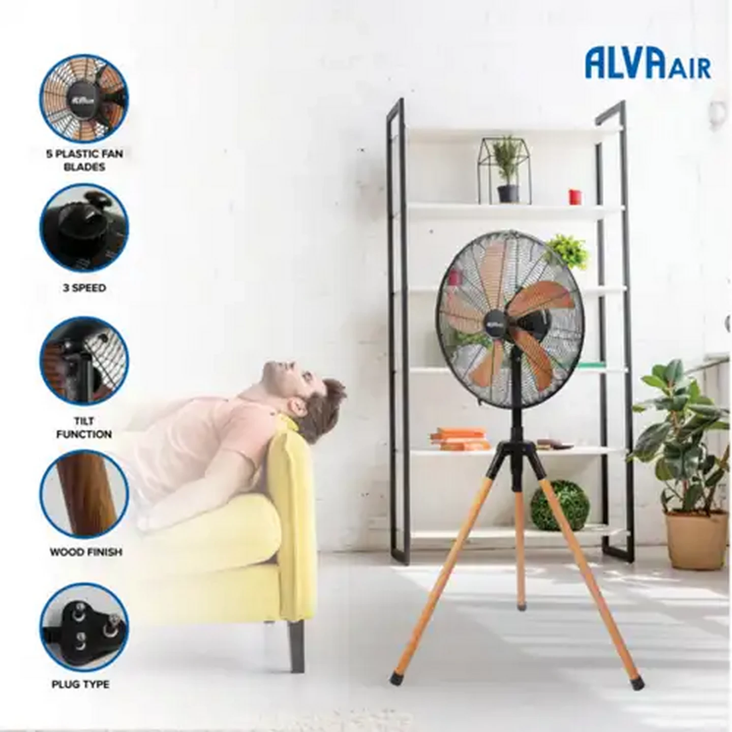 Image of Alva Air Wood Tripod Fan 50W (40cm)
