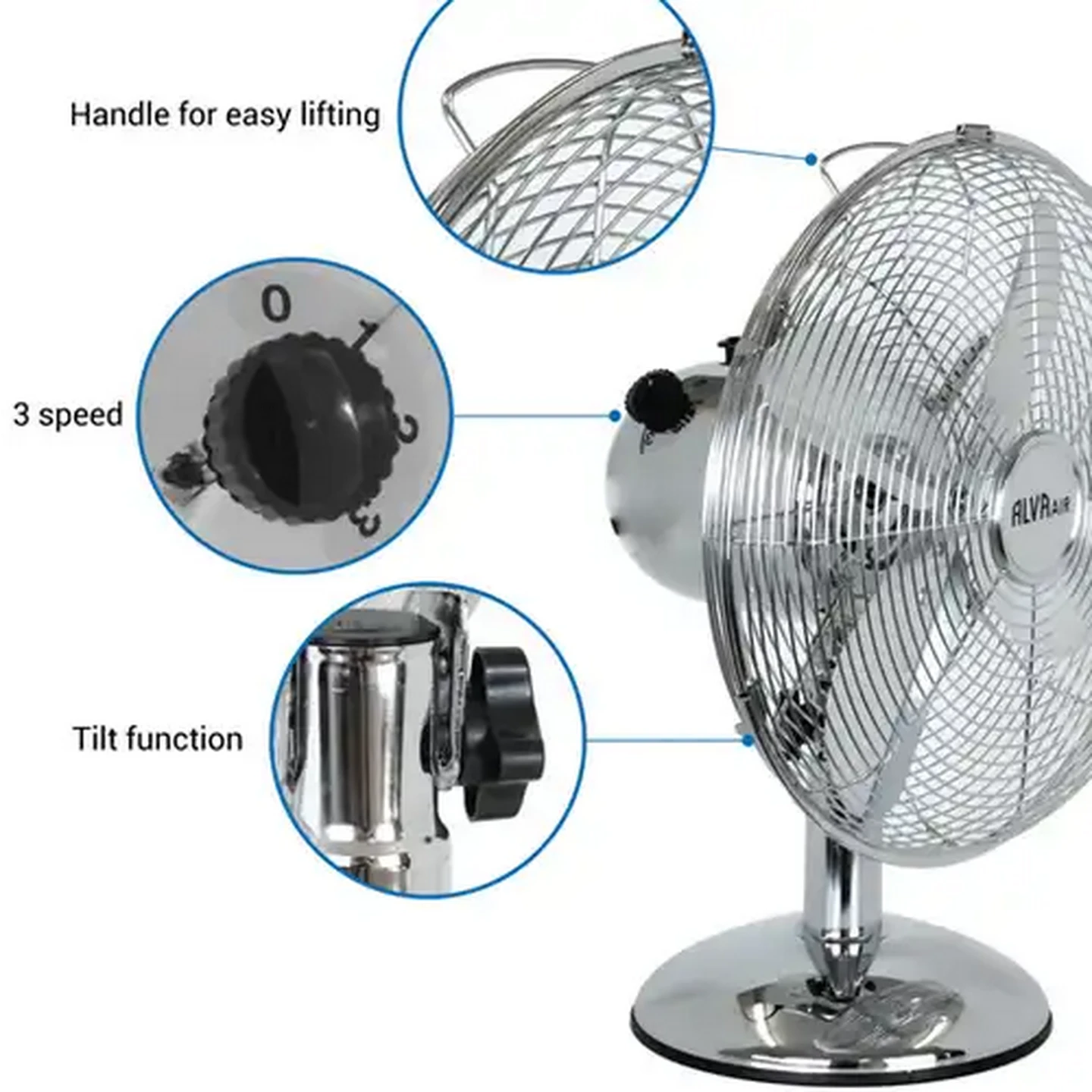 Image of Alva Air Chrome Metal Desk Fan 35W (30cm)