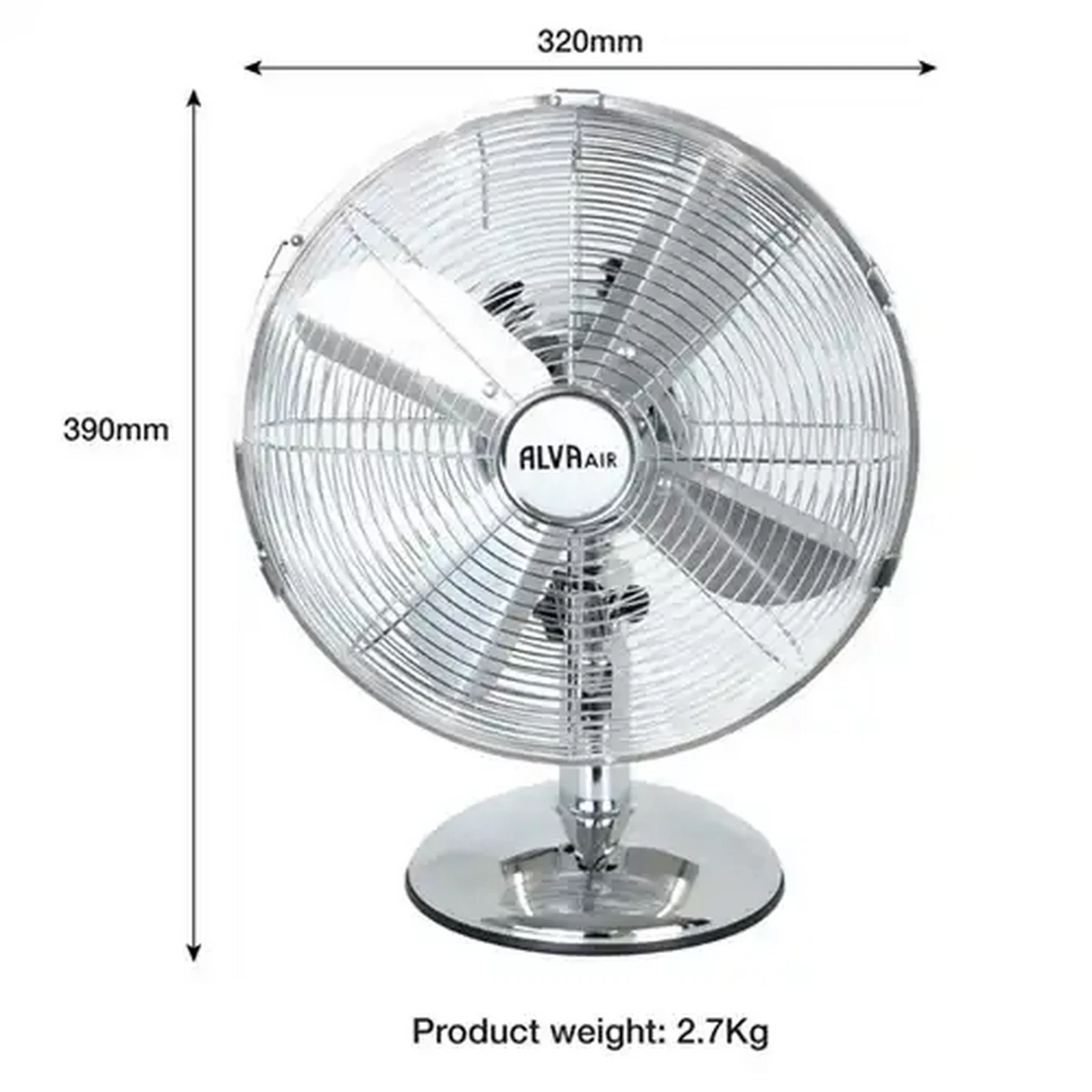Image of Alva Air Chrome Metal Desk Fan 35W (30cm)