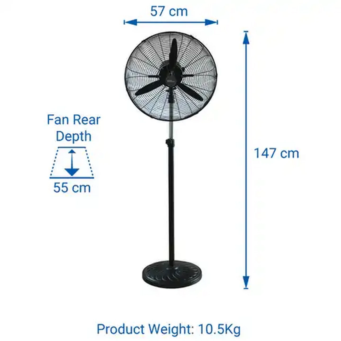 Image of Alva Air Matte Black Industrial Pedestal Fan 90W (50cm)