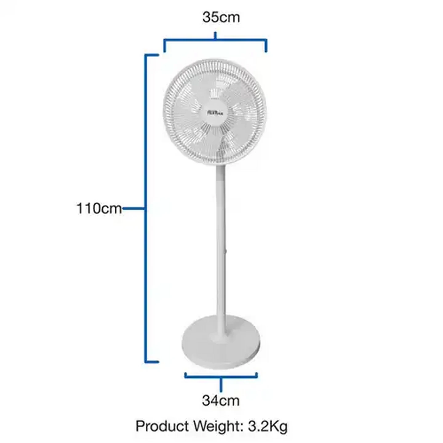 Image of Alva Air White Rechargeable Pedestal Fan 15W (30cm)