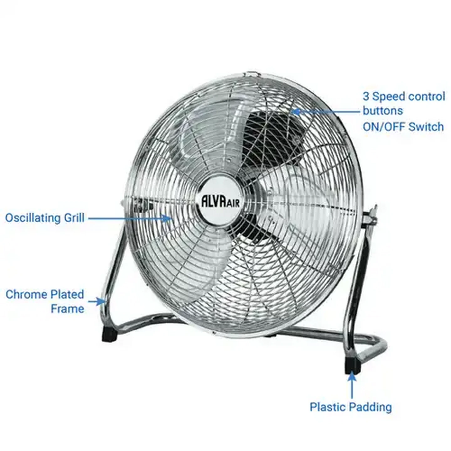 Image of Alva Air Silver High-Velocity Floor Fan 100W (40cm)