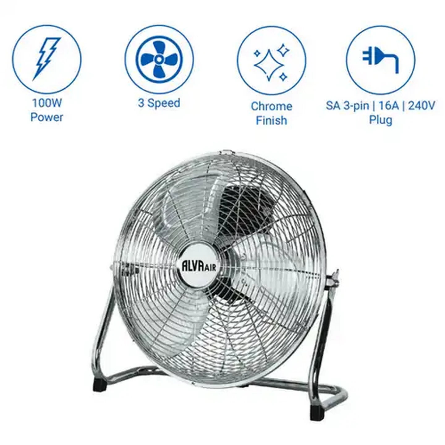 Image of Alva Air Silver High-Velocity Floor Fan 100W (40cm)