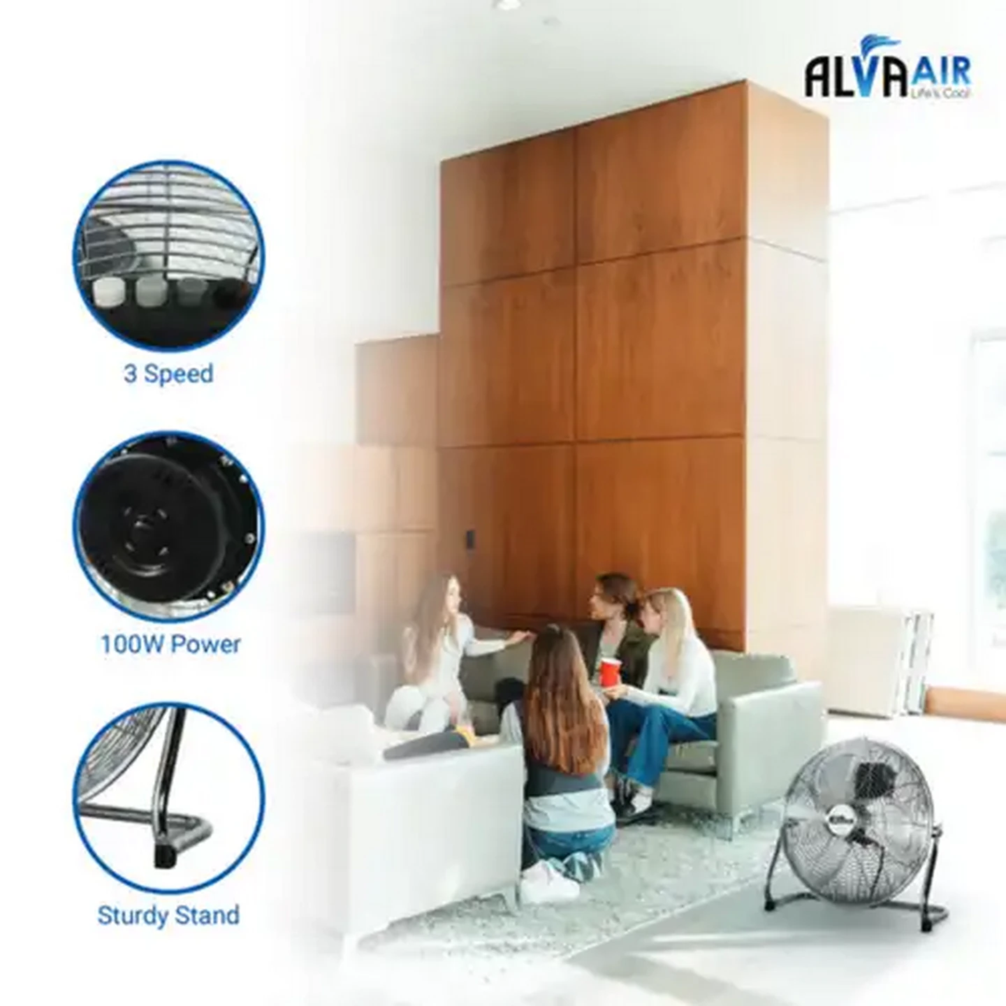 Image of Alva Air Silver High-Velocity Floor Fan 100W (40cm)