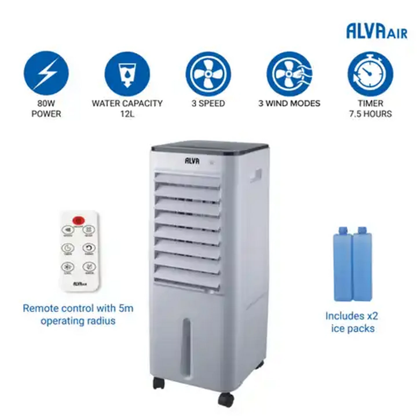 Image of Alva Air White Evaporative Air Cooler 80W (12L)