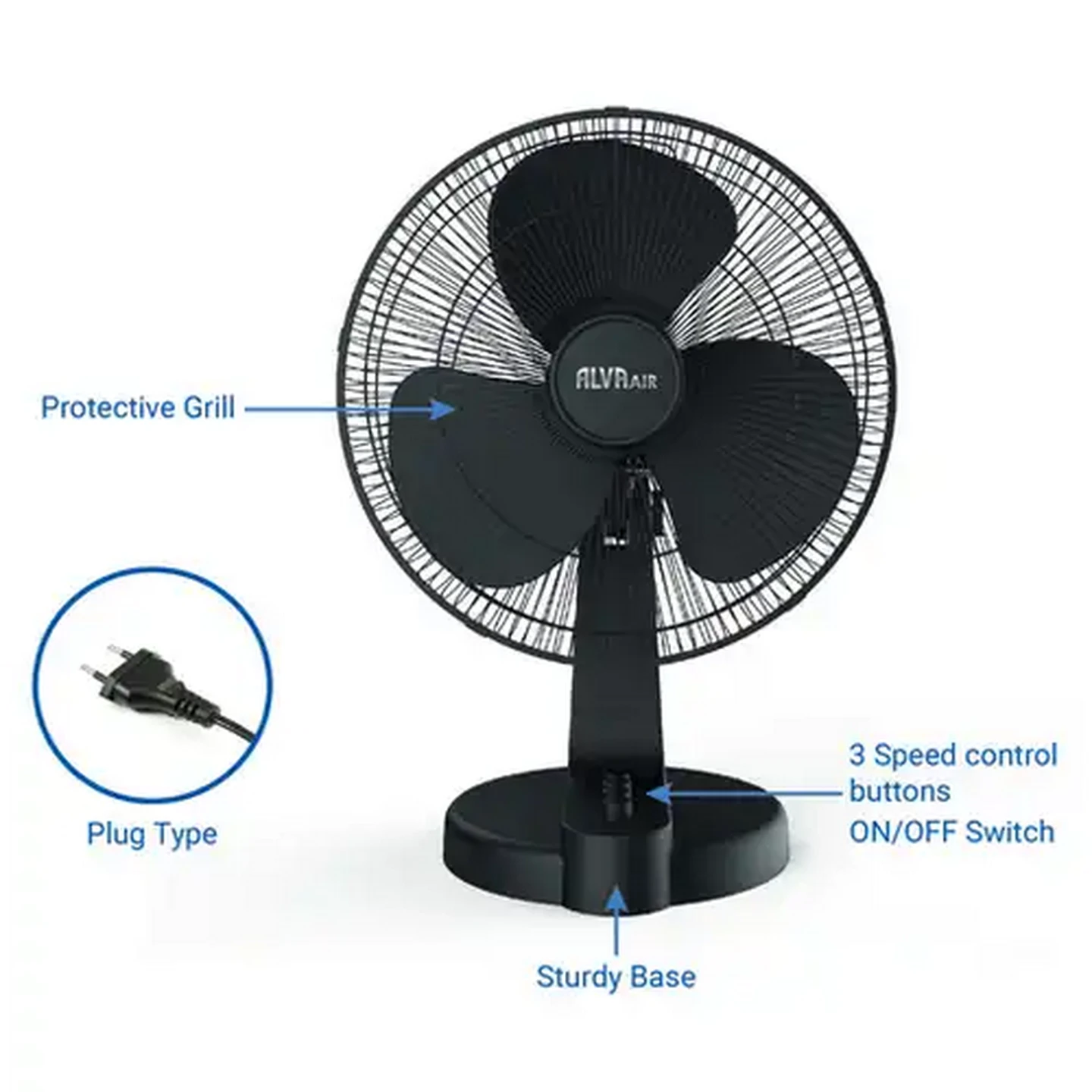 Image of Alva Air Black Plastic Desk Fan 45W (40cm)