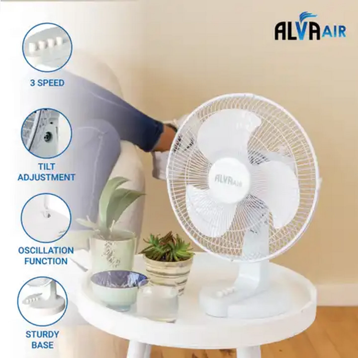 Image of Alva Air White Plastic Desk Fan 35W (30cm)