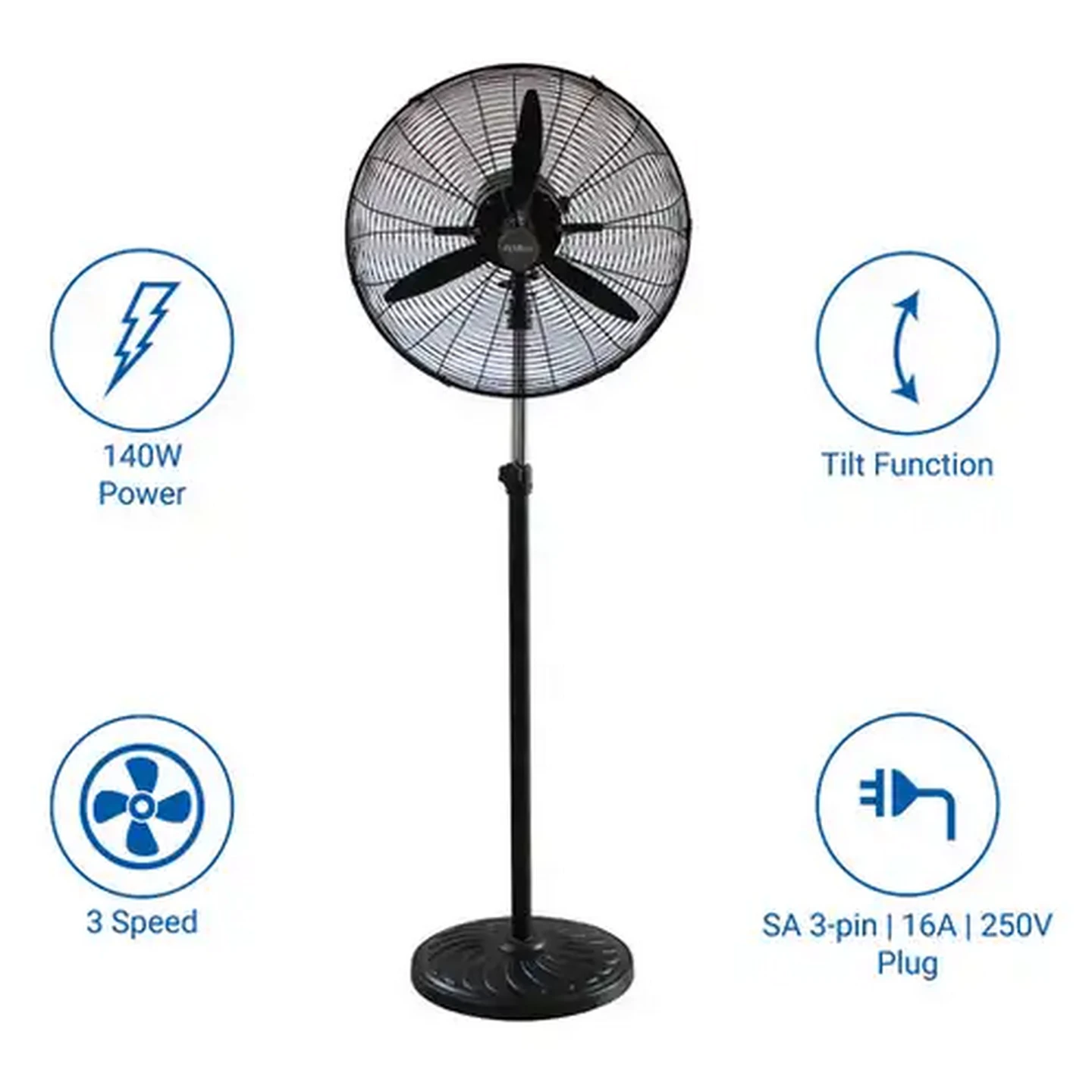 Image of Alva Air Matte Black Industrial Pedestal Fan 140W (65cm)