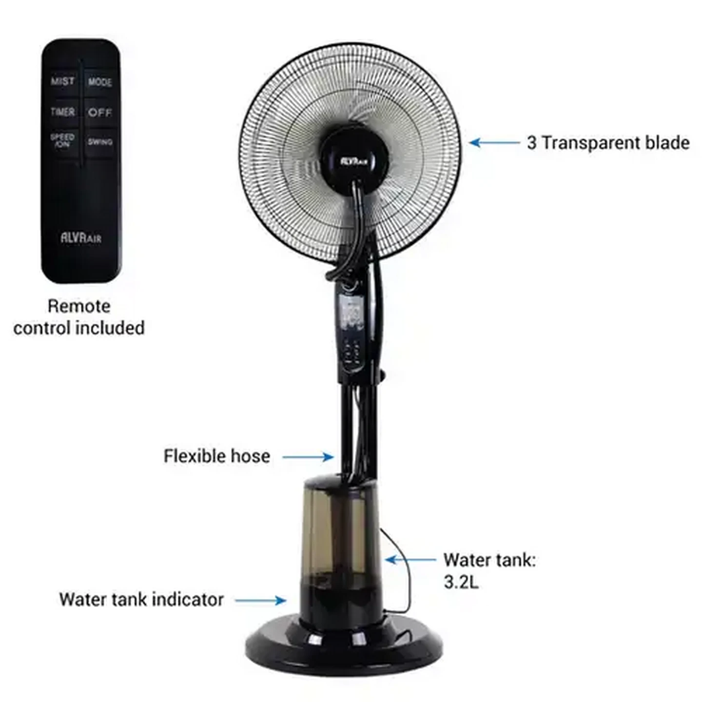 Image of Alva Air Black Pedestal Mist Fan 75W (40cm)