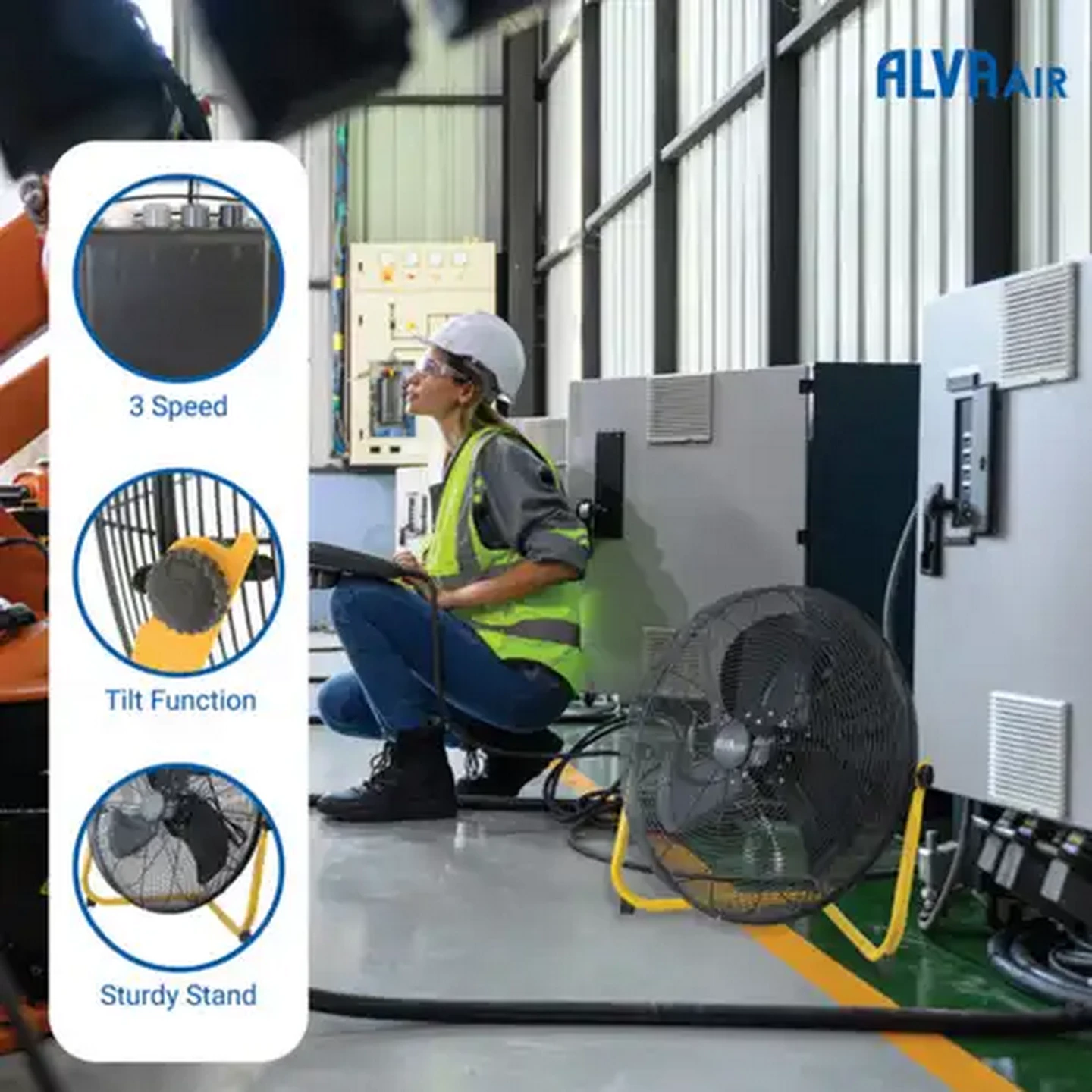 Image of Alva Air Black Industrial Stand Fan 160W (50cm)