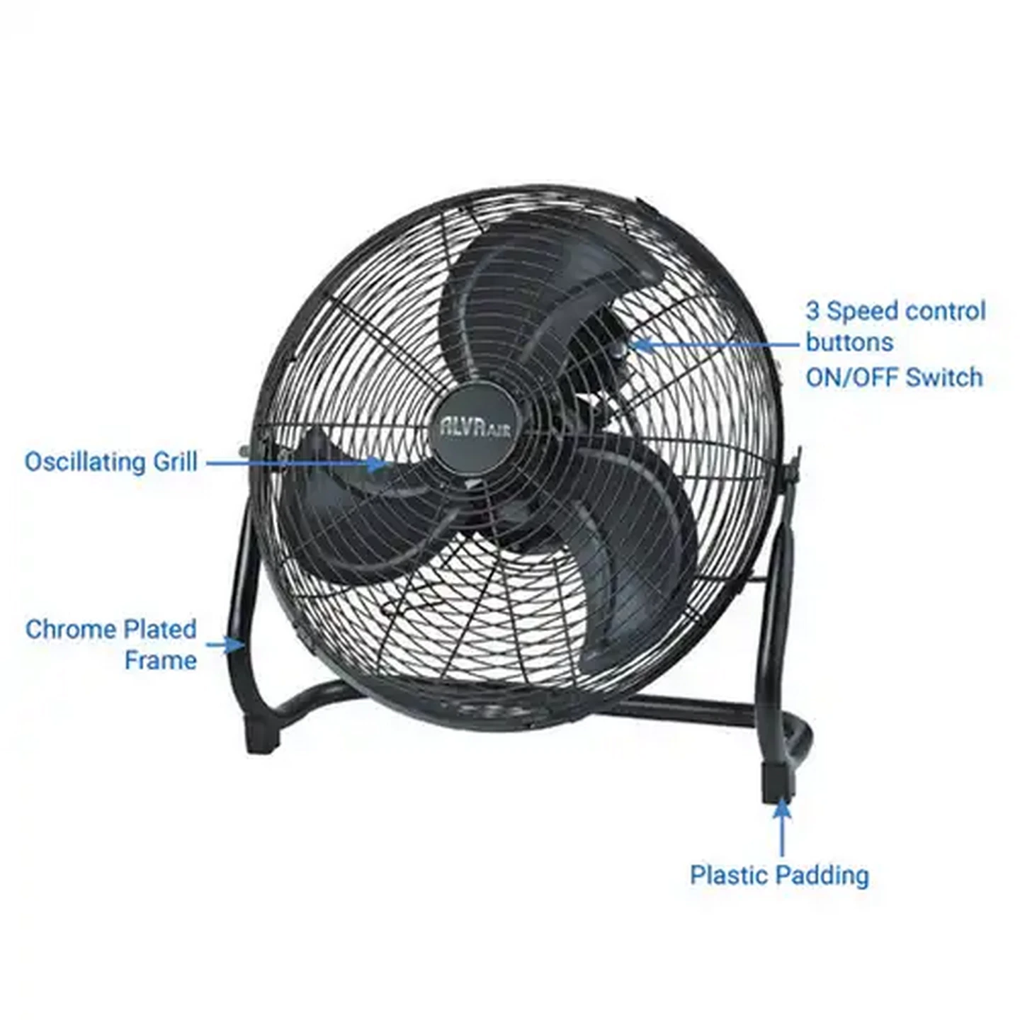 Image of Alva Air Black High-Velocity Floor Fan 100W (40cm)