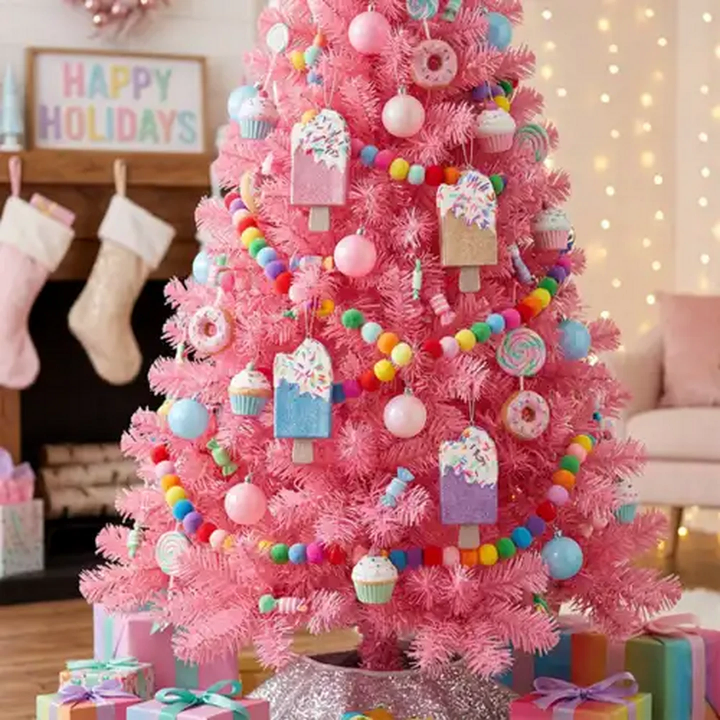 Image of Santa's Choice Glittery Popsicle Christmas Tree Decoration 12.5cm (Colour May Vary)